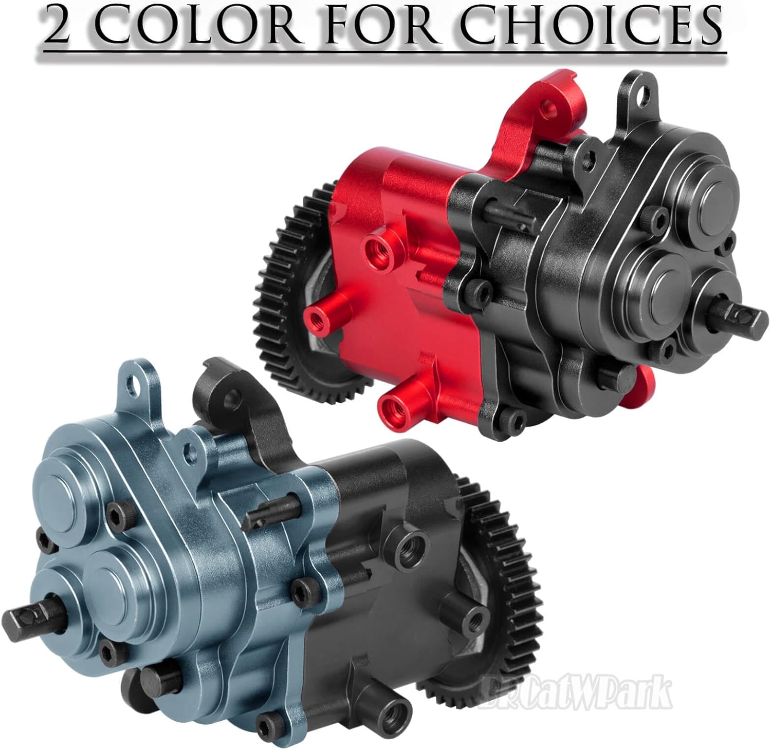 Aluminum Transmission Gearbox with Metal Internal Gears and Bearings Upgrades Part for 1/10 TRX4 TRX6 RC Crawler Car,2 Speed Transmission Gearbox,Black/Red