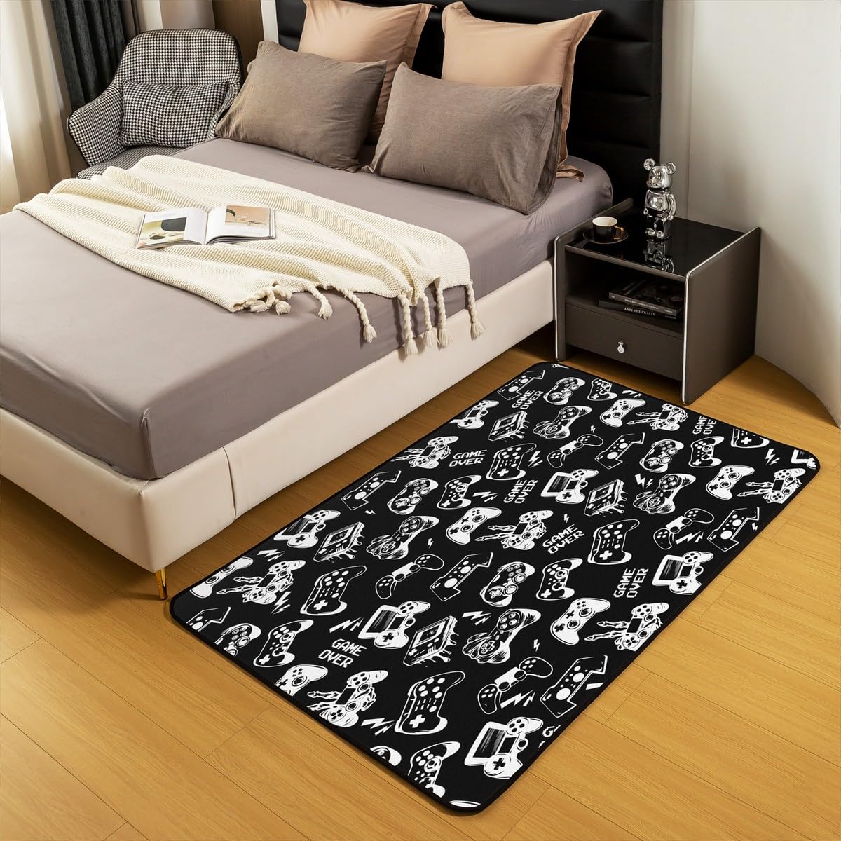 Loussiesd Dywaniki do salonu dla graczy, dywanik, 100 x 150 cm, do gier, nowoczesny kontroler konsoli do gier, mata podłogowa, joystick, czarne, wycieraczki, mata podłogowa