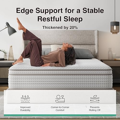 Miniatura 5 de Novilla Colchón individual de 12 pulgadas en una caja, hipoalergénico y alivio del dolor de espalda, colchones híbridos individuales con bobinas