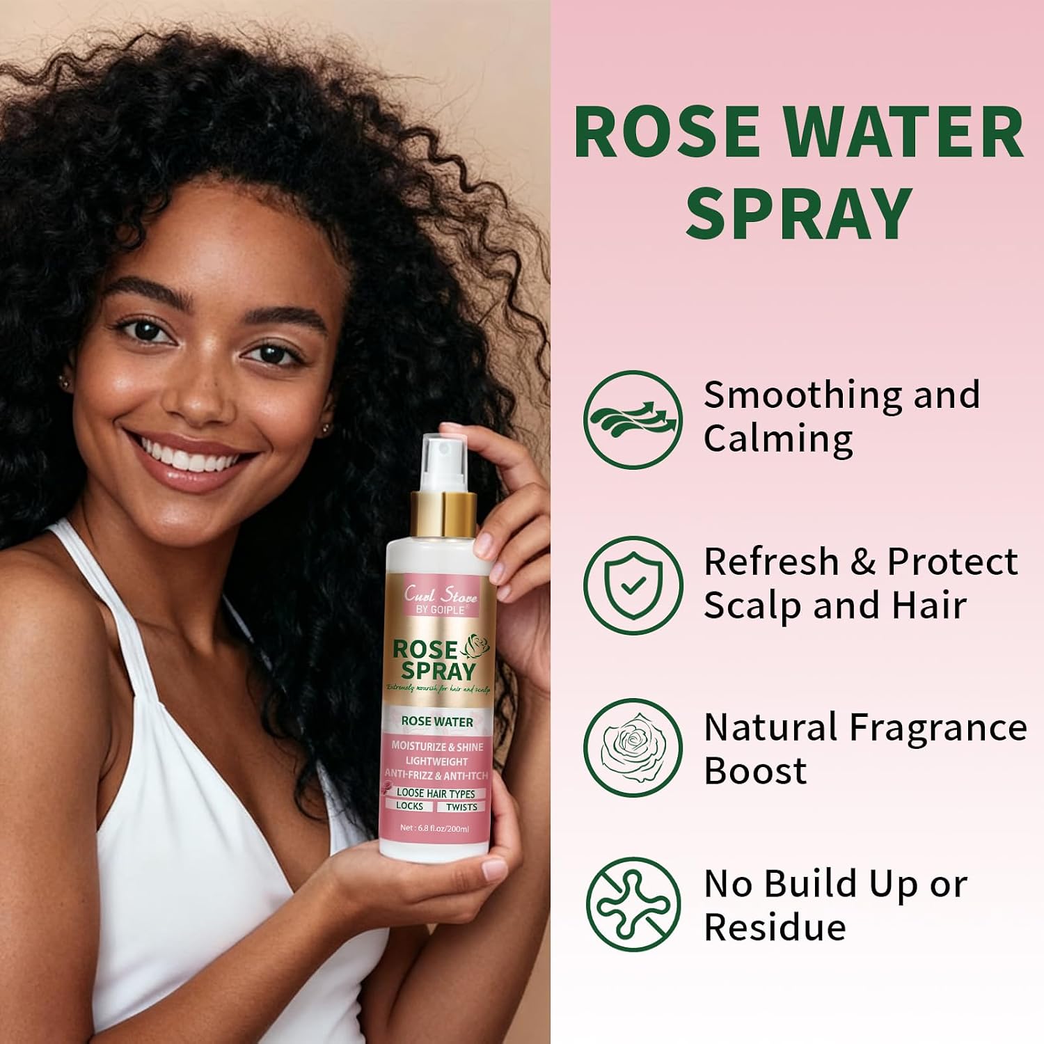 6.8Fl.oz Rose Water Hair Spray for Scalp Moisturizing, Natural Loc Gel for Retwist, Rosewater for Hair Refreshing