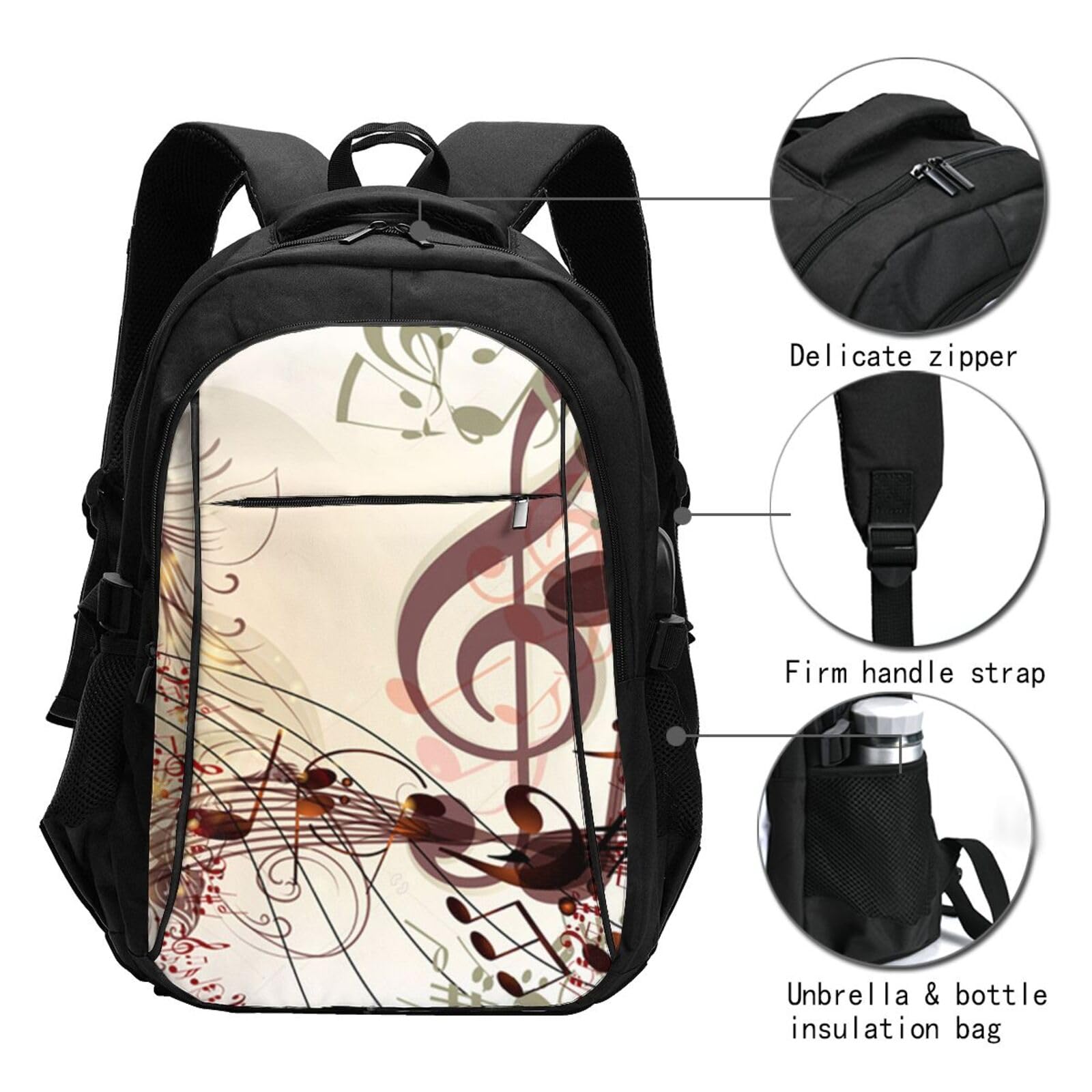 InOmak Musiknoten, Reiserucksack, Freizeitrucksack, Schulrucksack, Laptop-Rucksack für Damen und Herren