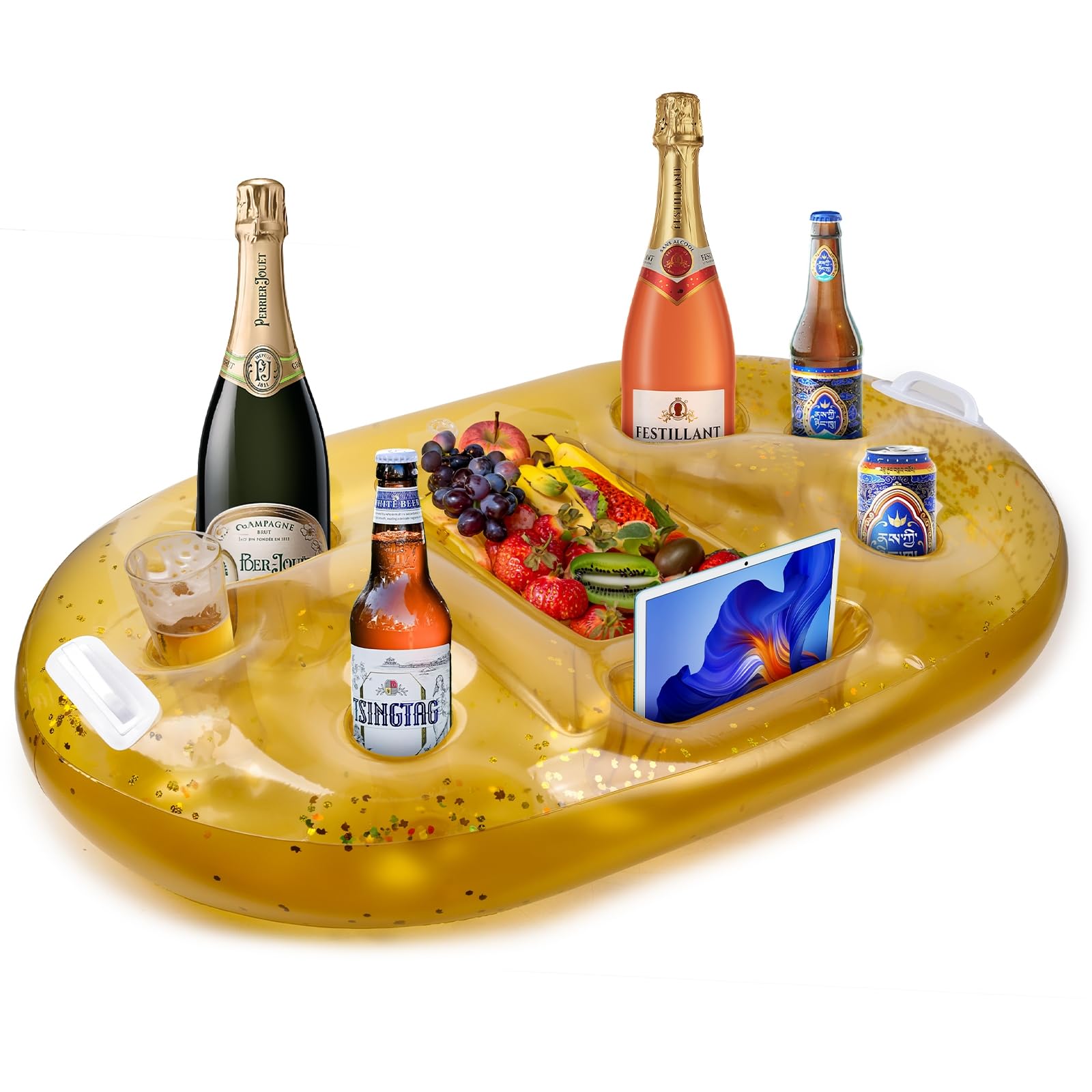 FUTUREPLUSX Floating Drink Holder for Pool, 39x23 Inches Gold Floating Table for Pool, Floating Pool Tray for Food and Drinks, Pool Accessories for Adults, Drink Floaties for Pool
