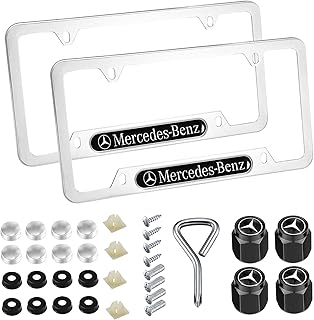 2PCS Sliver License Plate Frames for Mercedes Benz, Car License Plate Bracket Holder, Premium Aluminum Alloy Weather Proof License Plate Covers with Screw Caps Cover, Front License Plate