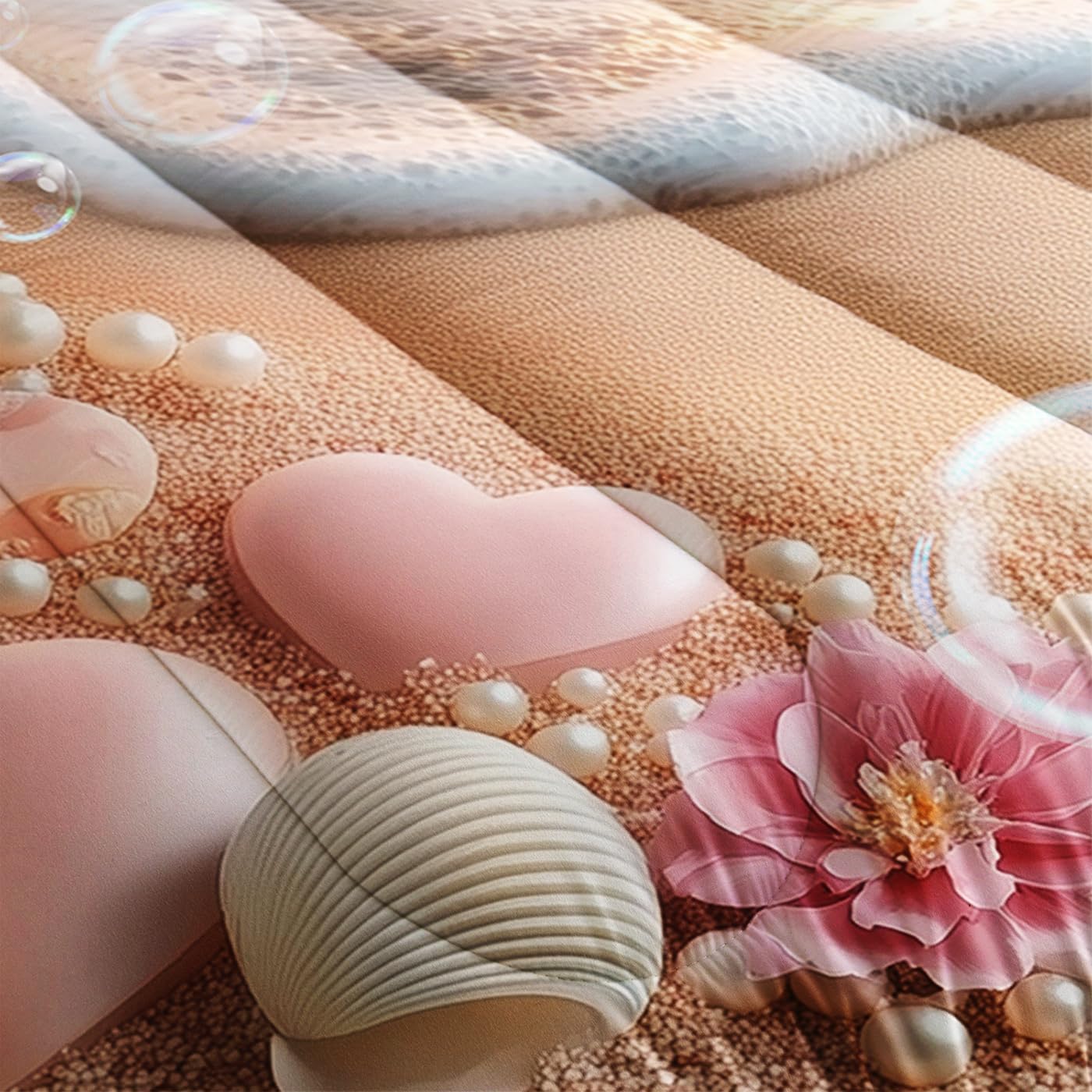 Suncloris Sunset Seashell Beach Comforter Set for Kids and Adults, Twin Size Sunset Dreamy Dusk Warm Quilt Bedspreads with 2 Exotic Twilight Scenery Pillowcases - 68" x 86" (Gold, Twin)