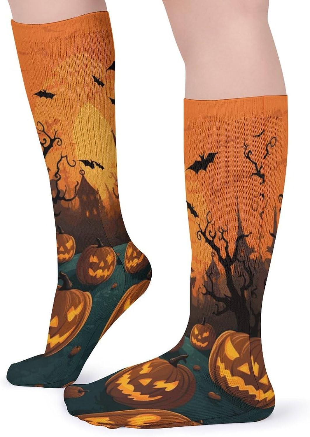 Halloween Orange Crew Socks Cozy Casual Calf Socks Lightweight Long Work Sock Breathable Athletic Sock for Hiking Sports Running 5 Pairs