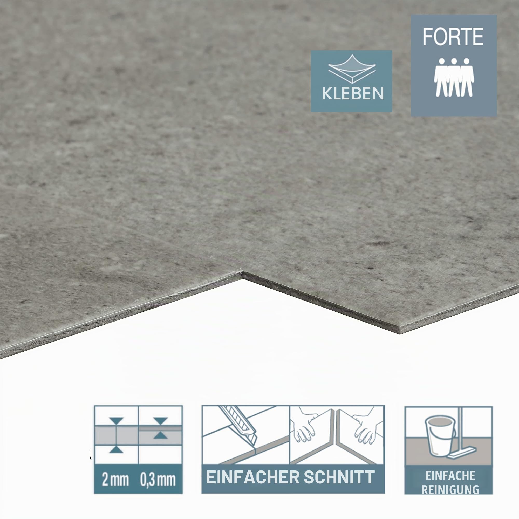 ARTENS - Selbstklebende PVC-Fliesen - FORTE - KANGEAN - Dicke 2 mm - 2,23 m²/ 12 Fliesen - Betoneffekt - Grau