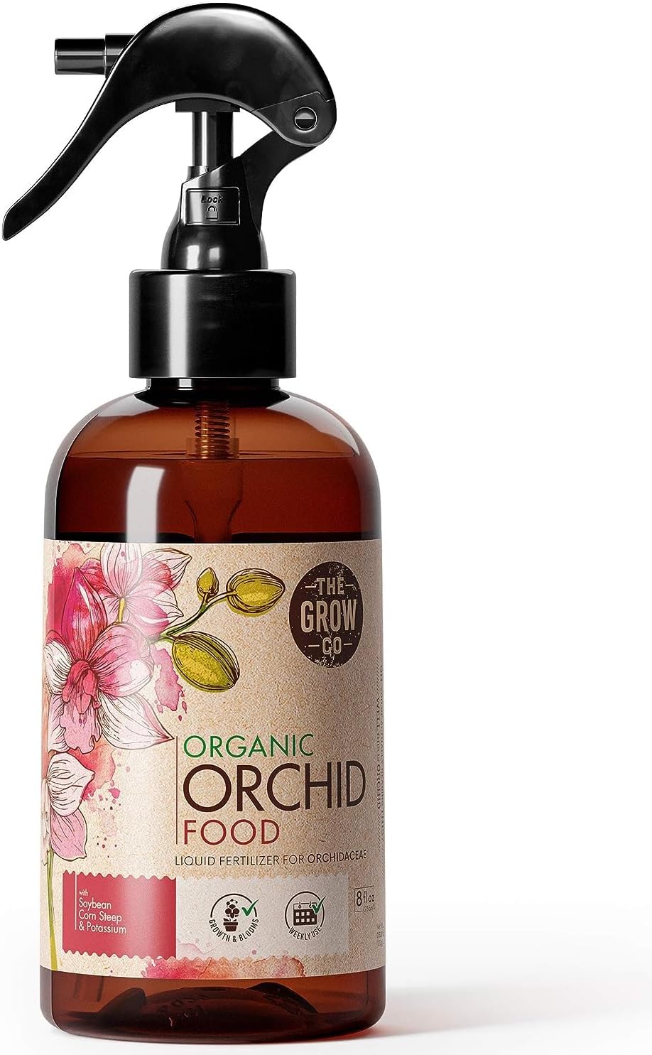 The Grow Co Organic Ready to Spray Orchid Food Mist - Bloom Booster Fertilizer for Orchids in Pots - Plant Nutrients for Healthy Flower & Reblooms (8 oz)