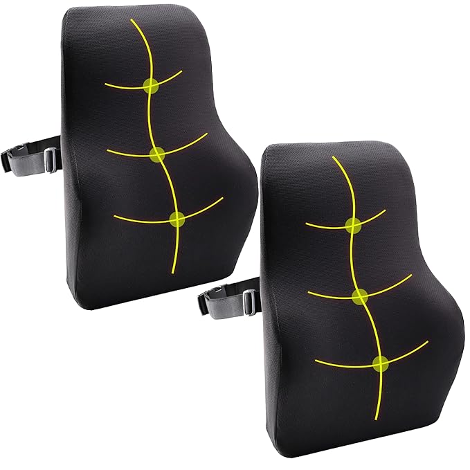 MADTRI Memory Foam Back Support for Chair: Back Rest for Chair with Adjustable Straps. Lumbar Support Chair Used as a Car Seat Back Support, Chair Back Support & Lumbar Support for Chair Pack of 2