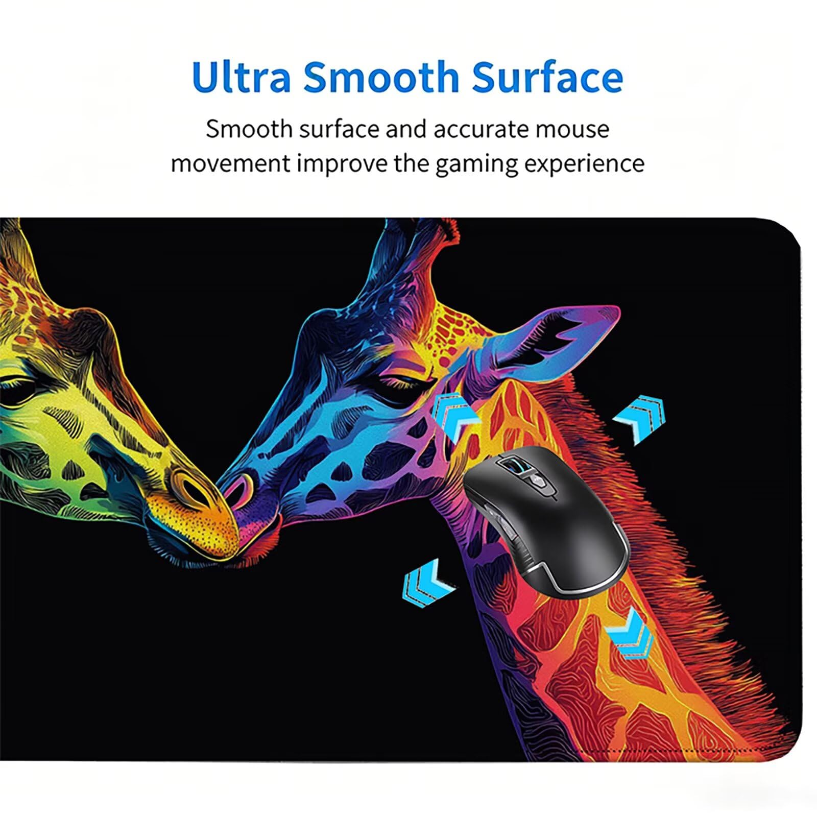 Tappetino Mouse Gaming, 1200x600mm Tappetino Mouse XXL nero 0c0-292 | Mouse Pad Grande, Ottimizzato per i Sensori da Gioco, Migliora Precisione e Velocità, per Mac e PC, giraffa