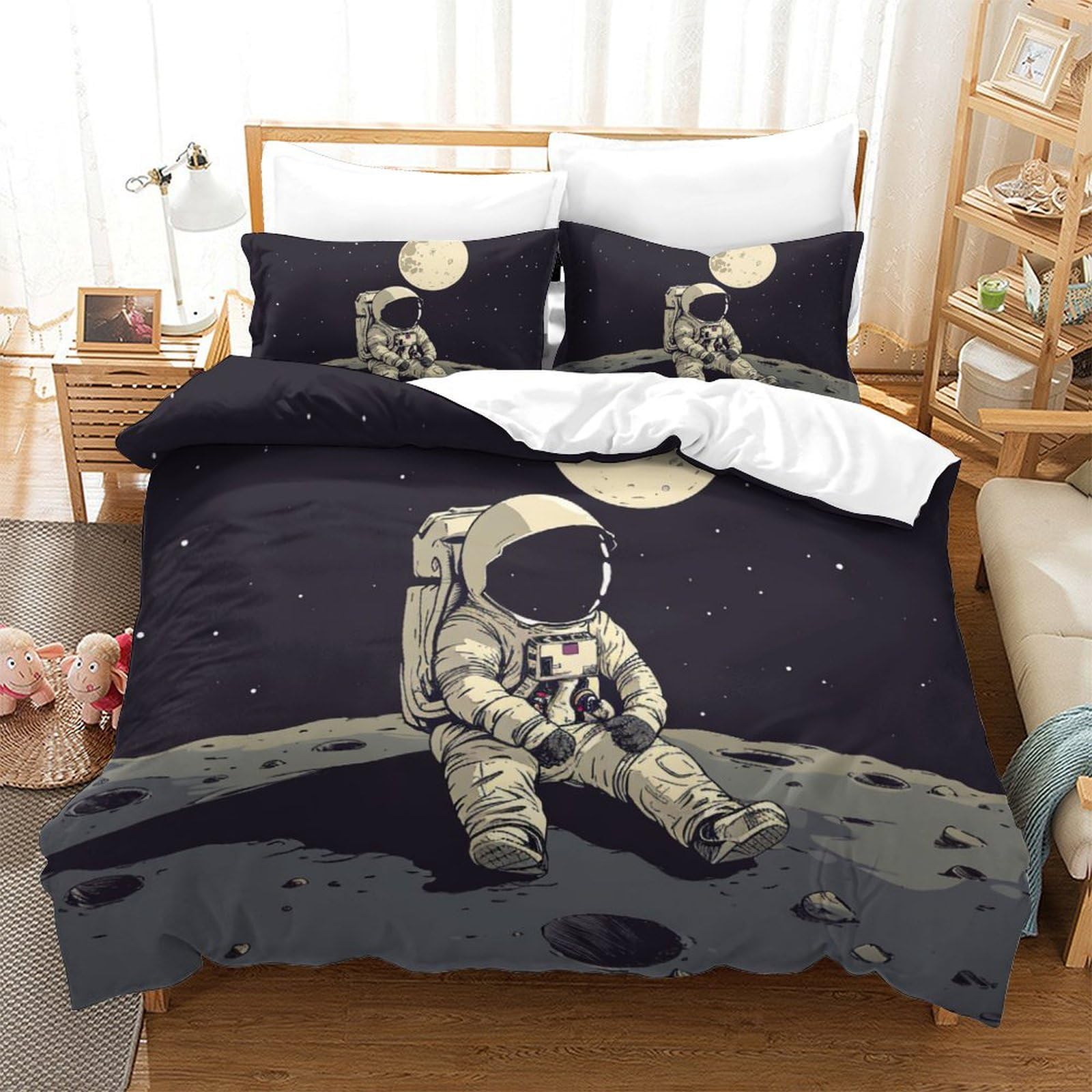 Housse de couette astronaute 260x220 cm avec taies en microfibre pour lit super king
