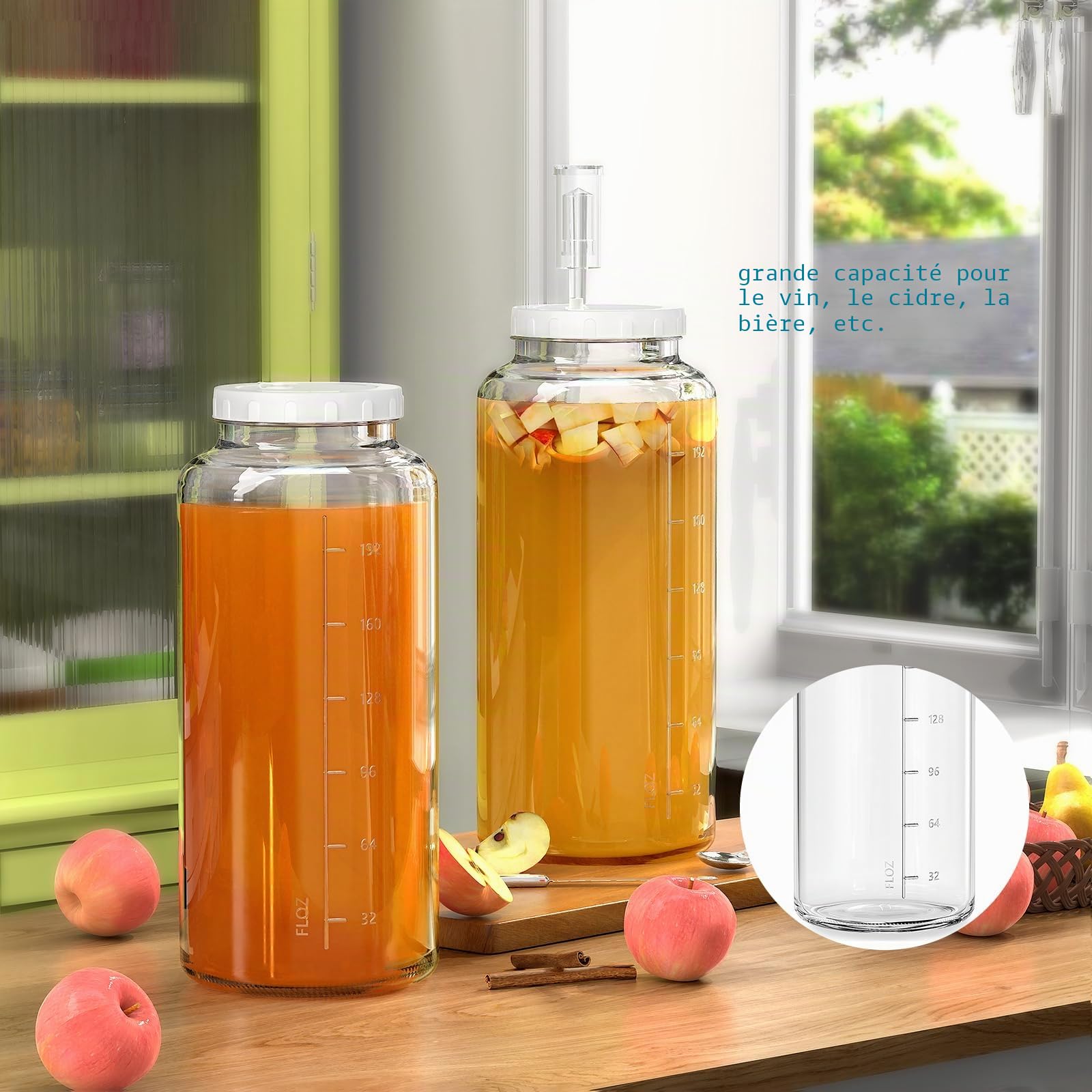 Absovetu Grand verre de fermentation de 7,6 l avec sas à air - Kit de démarrage pour kimchi, kombucha, kéfir, légumes