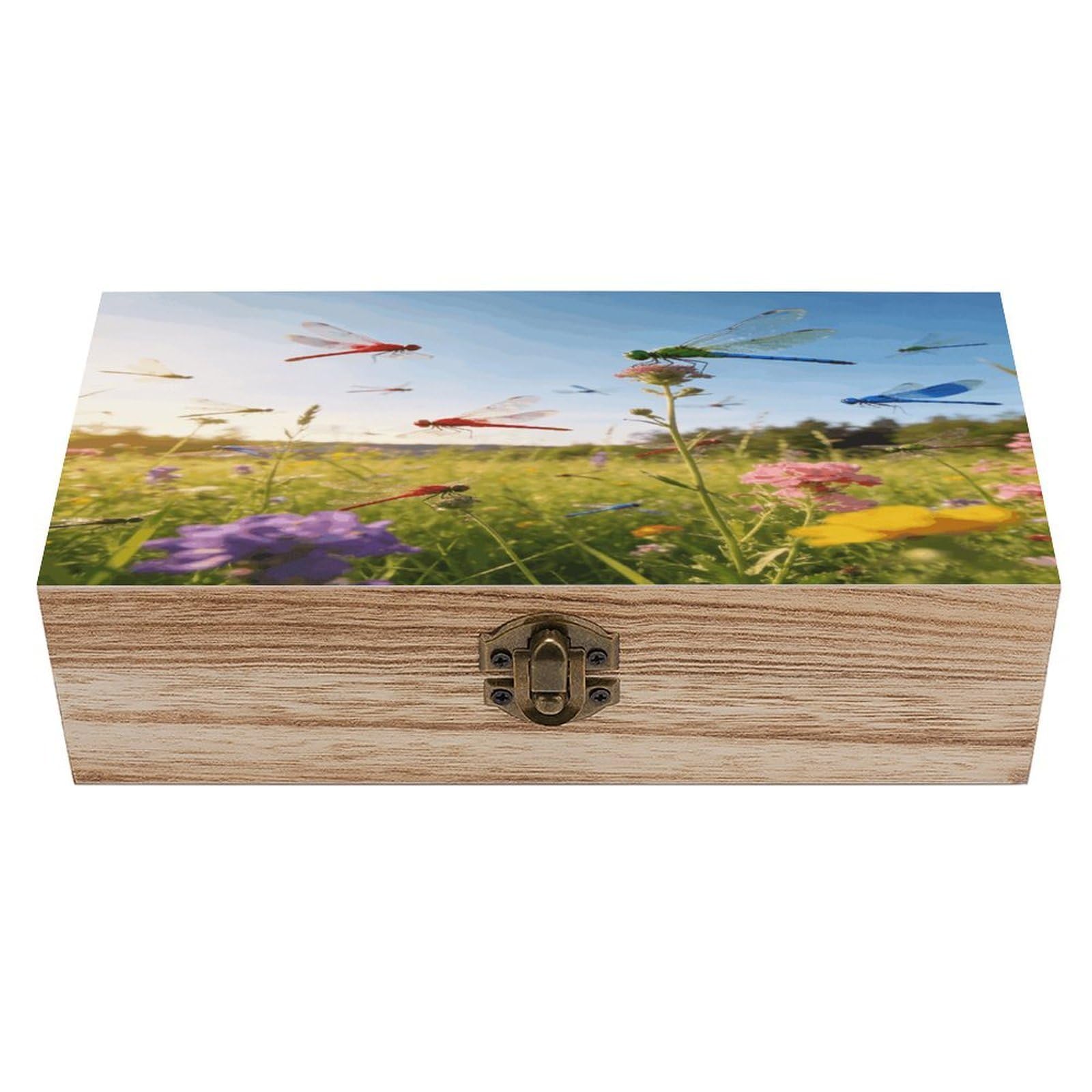 LZQPOEAS Dragonfly Meadow Wooden Keepsake Box Wooden Storage Box Container with Hinged Lid Beautiful Wood Memory Box Decorative Jewelry Case for Crafts Art Hobbies & Trinket Storage
