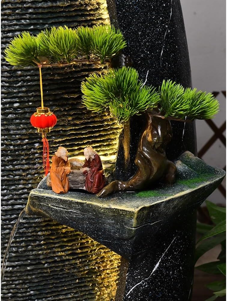 Standing Waterfall Rockery Landscape, Circulating Water Ornaments Feng Shui Wheels, Wealth Attracting Fountains Indoor Living Room Decoration Floor to Ceiling Water Features Floor Fountain