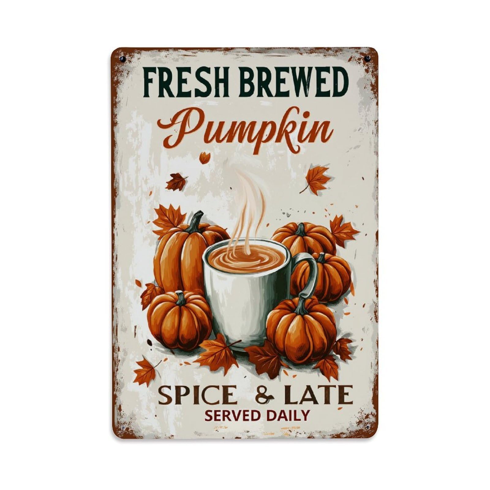Enderetf Vintage Fresh Brewed Pumpkin Spice Late Tin Sign Metal Poster, Home Bar Garage Man Cave Cafe Indoor & Outdoor Wall Decoration 8X12inches