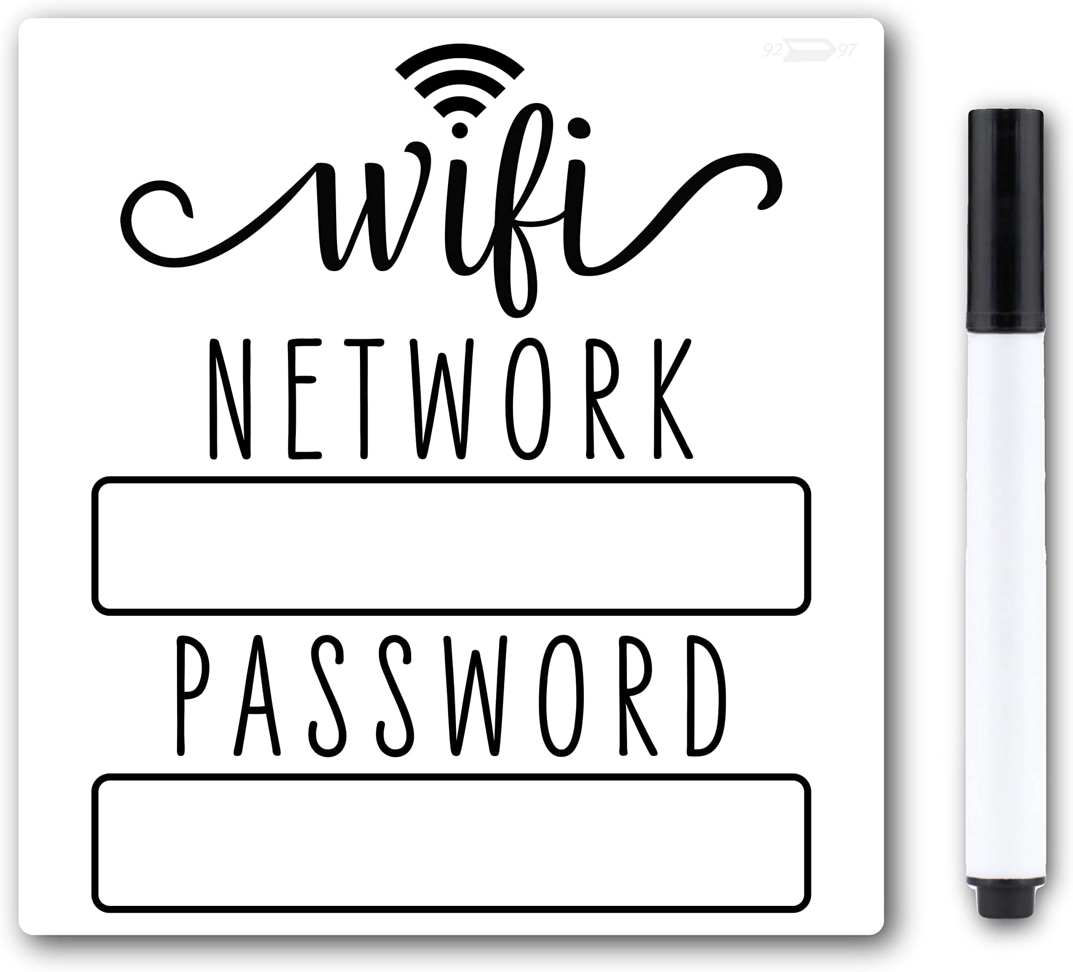 White Black WiFi Password Sign Fridge Magnet, WiFi Sign with Black Wet Erase Pen, Magnetic WiFi Password Sign for Home, WiFi Sign for Guests, Compatible with Airbnb Essentials for Hosts, 4.75x5.0 in
