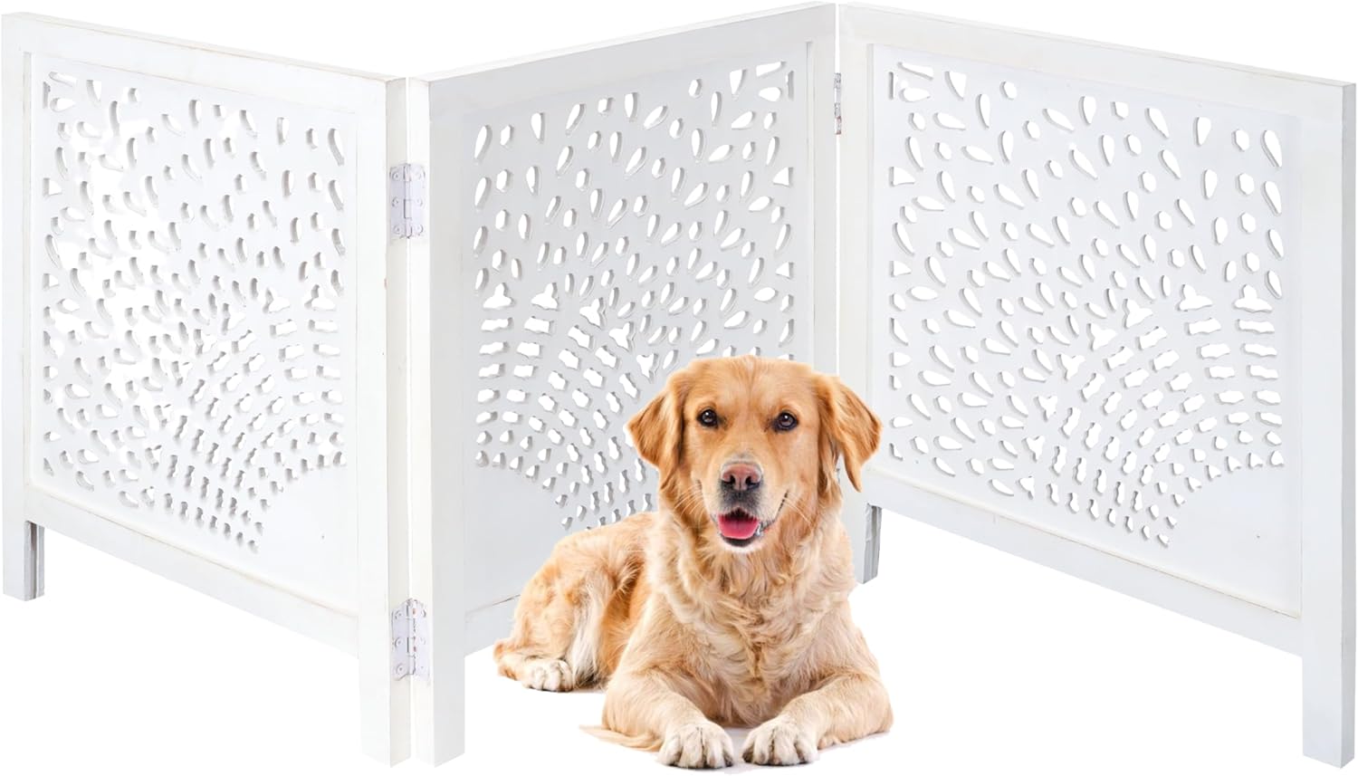 Wooden Dog Gate 20" Wide x3 Panels,White Wash Color, Total 60 inch Wide, Foldable Free Standing Dog Gate Indoor,Dcorative Gates Doorways, 3 Panels Pet Gate Extra 24" Height Bedding Craft