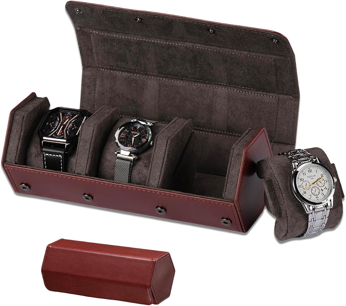 Watch Travel Case for Men: 3 Slot Watch Box Organizer Display Case - Portable Watch Storage & Travel Case - Watch Roll Fits All Wrist Watches & Smart Watches Up to 50mm