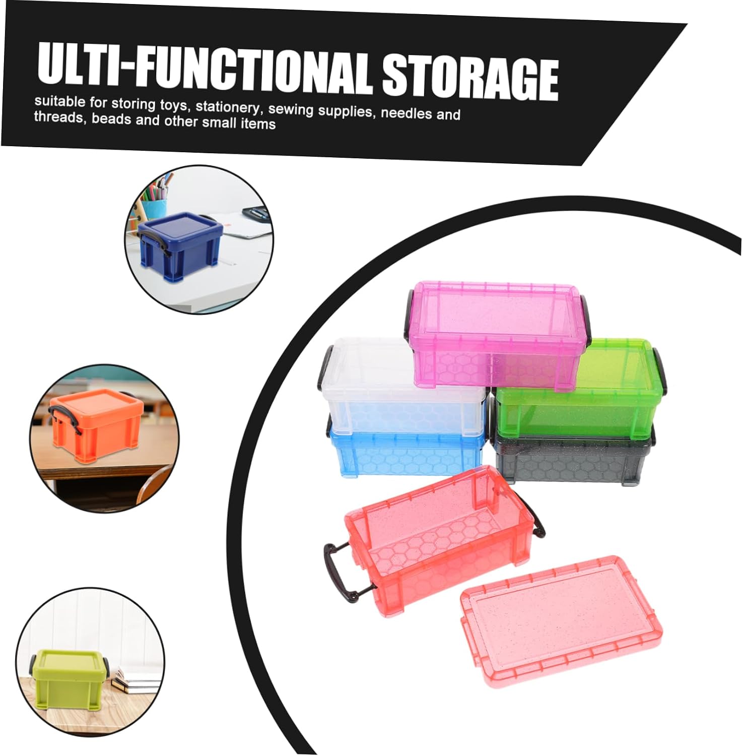 9pcs Mini Lock Storage Boxes, Plastic Desktop Containers for Small Spaces