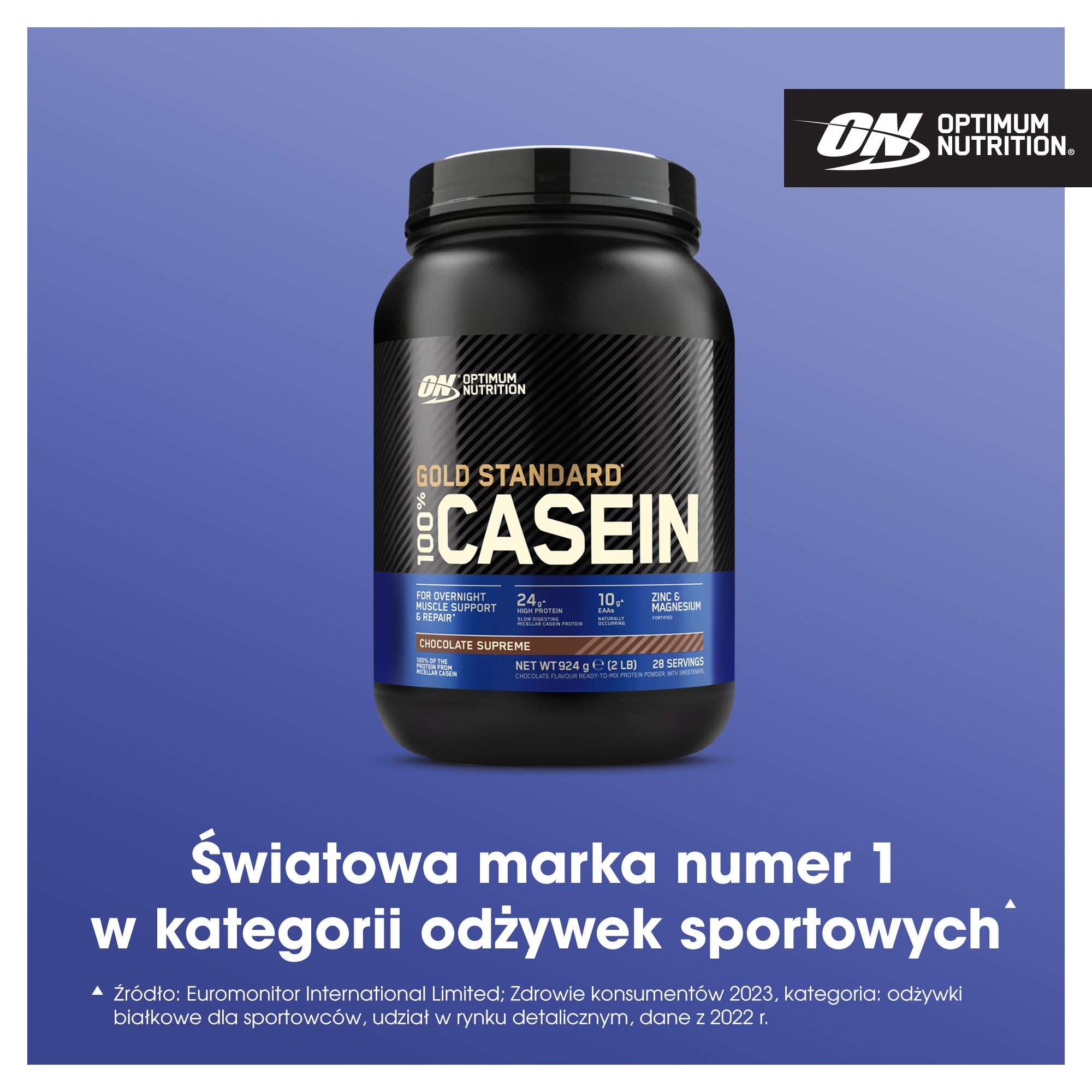 Optimum Nutrition Gold Standard 100% Casein Wolno przyswajalna odżywka na noc z cynkiem, magnezem i aminokwasami, wspomagająca wzrost i odbudowę mięśni, smak Chocolate Supreme, 28 porcji, 924 kg