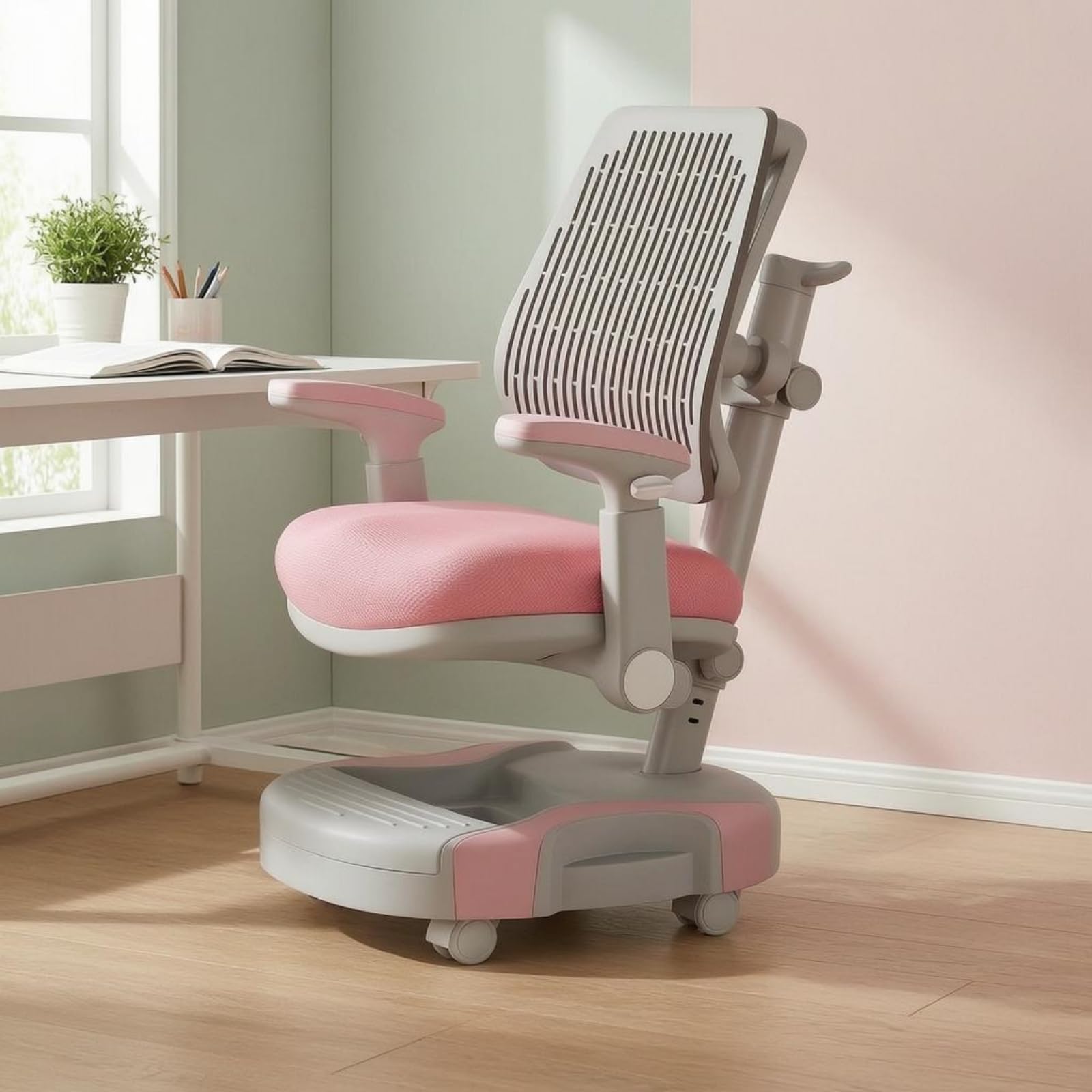 predolo Chaise Bureau Enfant Base Roulante Chaise Enfant à roulettes Ergonomique Mobilier Scolaire, Rose
