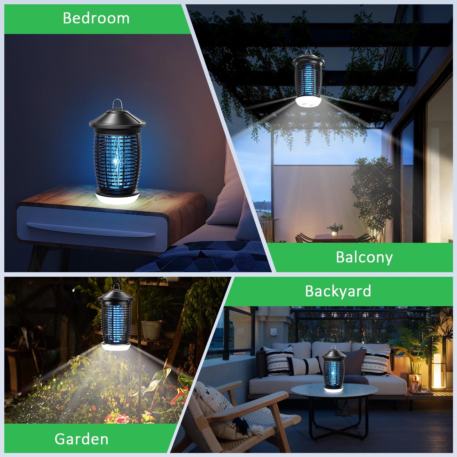 PALONE Lampa na komary elektryczna 4500V, 20W UV + 9W LED, 3m kabel - Bezpieczna siatka do kuchni/ogrodu
