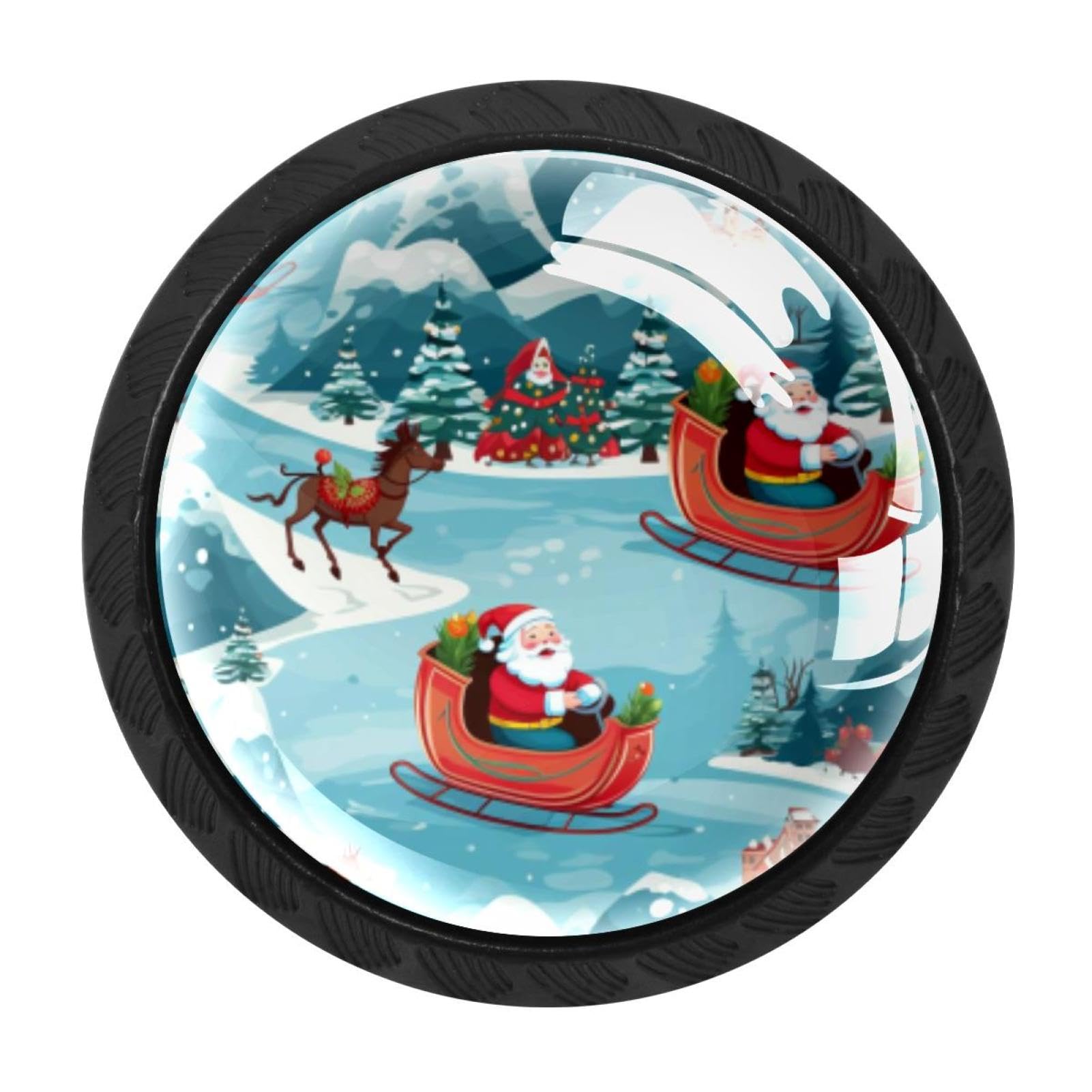 CHENZZZZ Christmas Sleigh Drawer Knobs Pull Handle Crystal Glass Circle Shape Cabinet Drawer Pulls Cupboard Knobs with Screws for Kitchen Cupboard Dresser Wardrobe etc