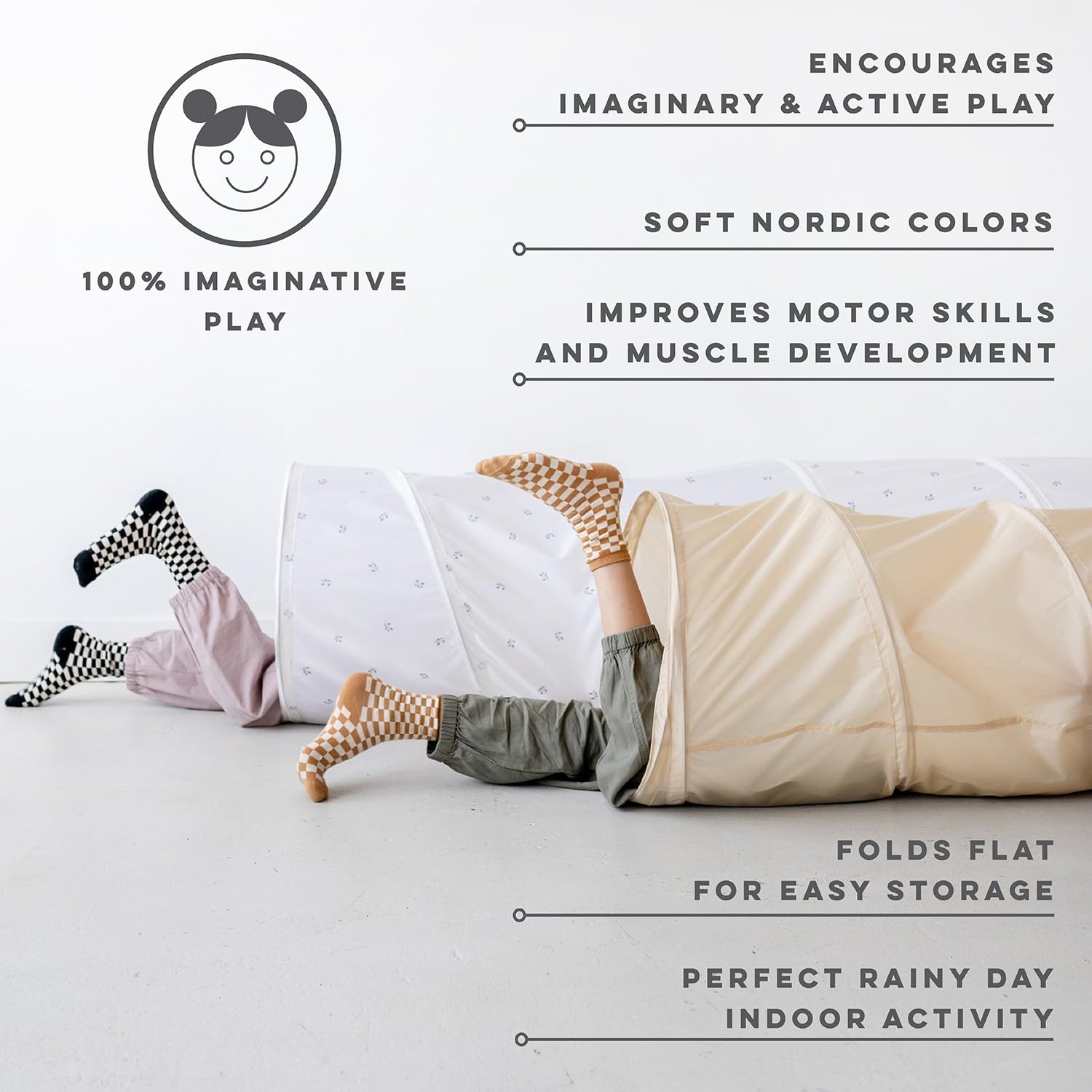 3 Sprouts Kids Play Tunnel, Recycled Fabric Pop Up Collapsible Tunnels, Crawling Foldable Tunnel for Toddler Child - Image 3