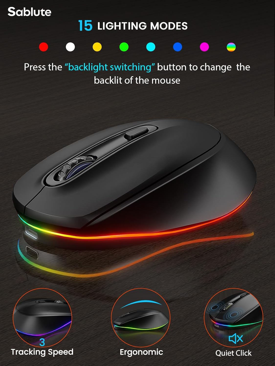 Тынч баскыч механизмин жана чычканды көрсөткөн кесилген жери бар SABLUTE баскычтобу