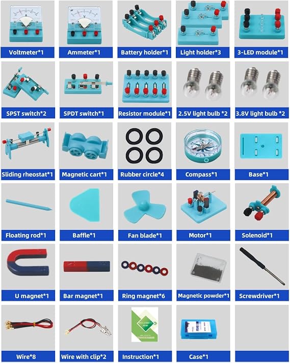Electricity Circuit and Magnetism Experiment Kits, Electromagnetism Elementary Electronics, Various Electrical and Electromagnetic Experiments, Circuit kit