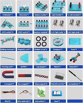 Electricity Circuit and Magnetism Experiment Kits, Electromagnetism Elementary Electronics, Various Electrical and Electromagnetic Experiments, Circuit kit