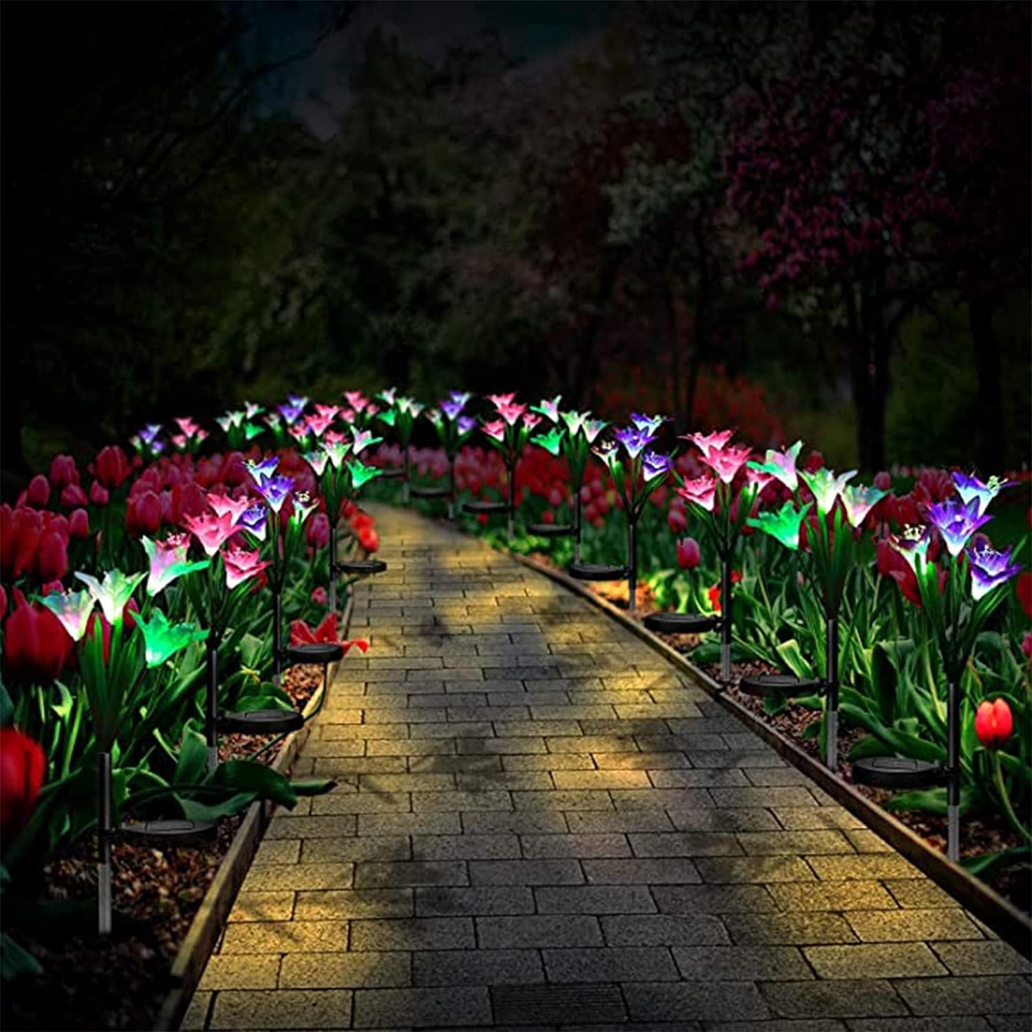 4 luci da giardino a forma di giglio, impermeabili, alimentate a