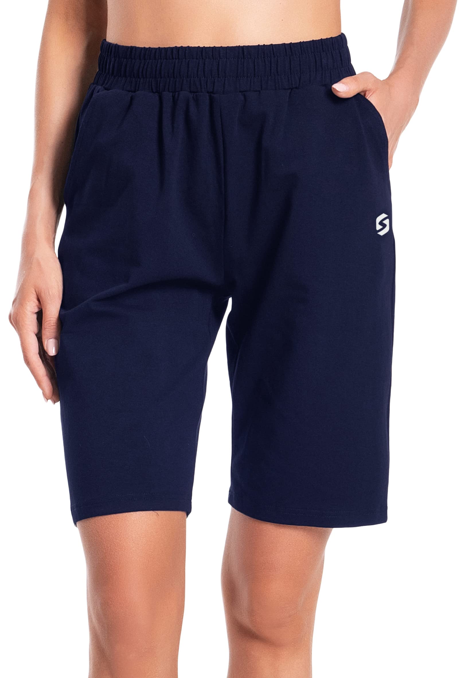 Women's Bermuda Shorts Long Cotton Sweat Knit Shorts with Pockets Lounge Athletic Workout Gym Knee Length