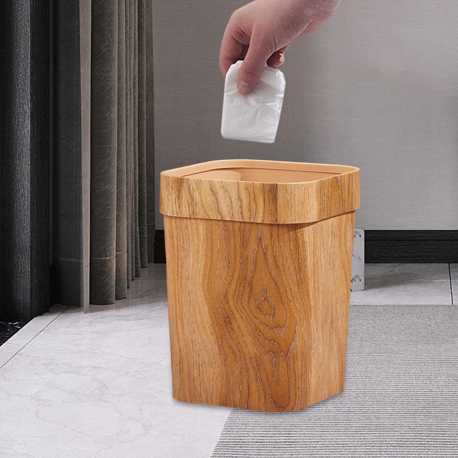 perfk Haushalts-Mülleimer aus Holzmaserung, rutschfest, langlebig, wiederverwendbar, großer Abfalleimer, Müllkorb, Papierkorb für Zimmer, Wohnheim, Garten, EIN