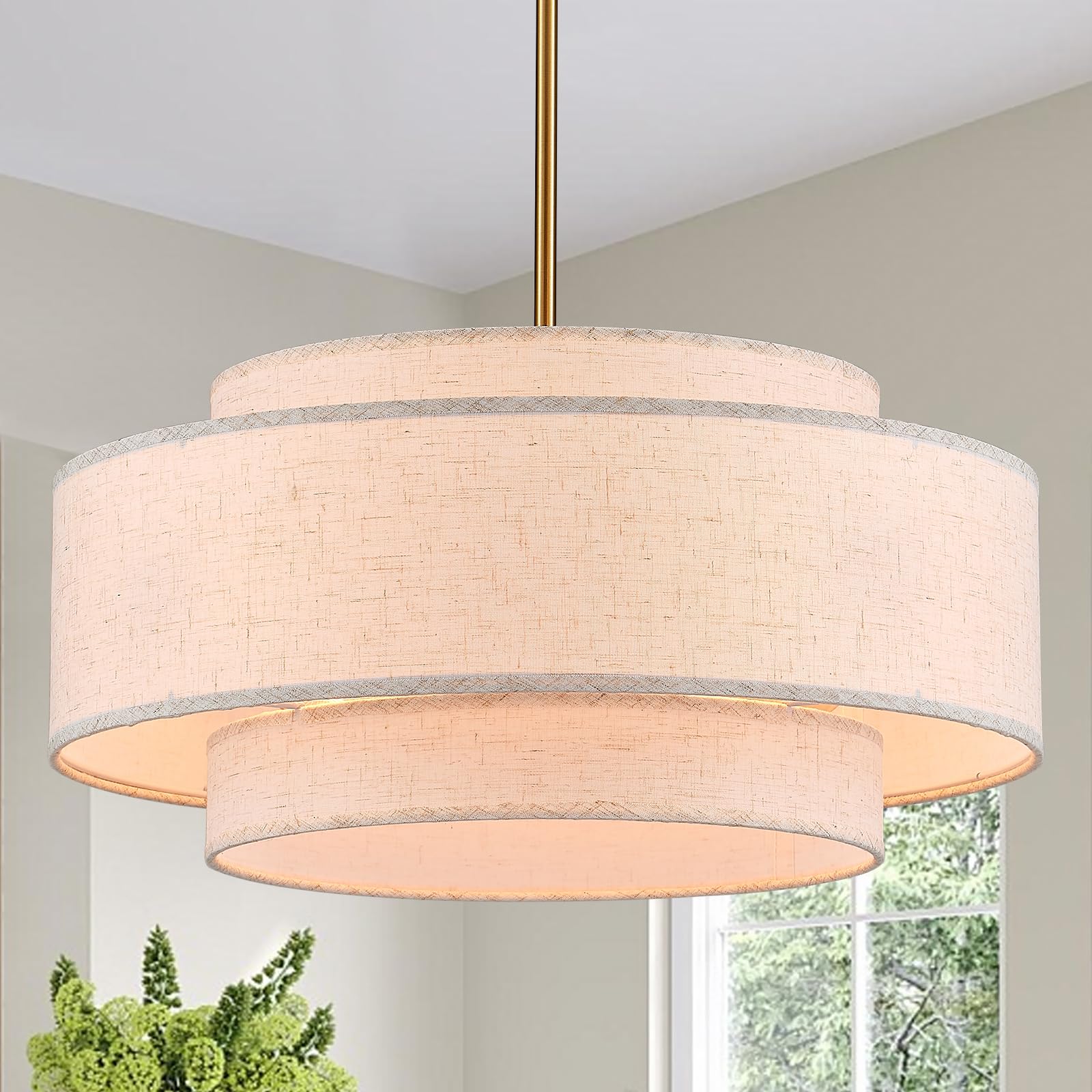 19.7" Modern Drum Chandelier, 4-Light Golden Linen Chandeliers