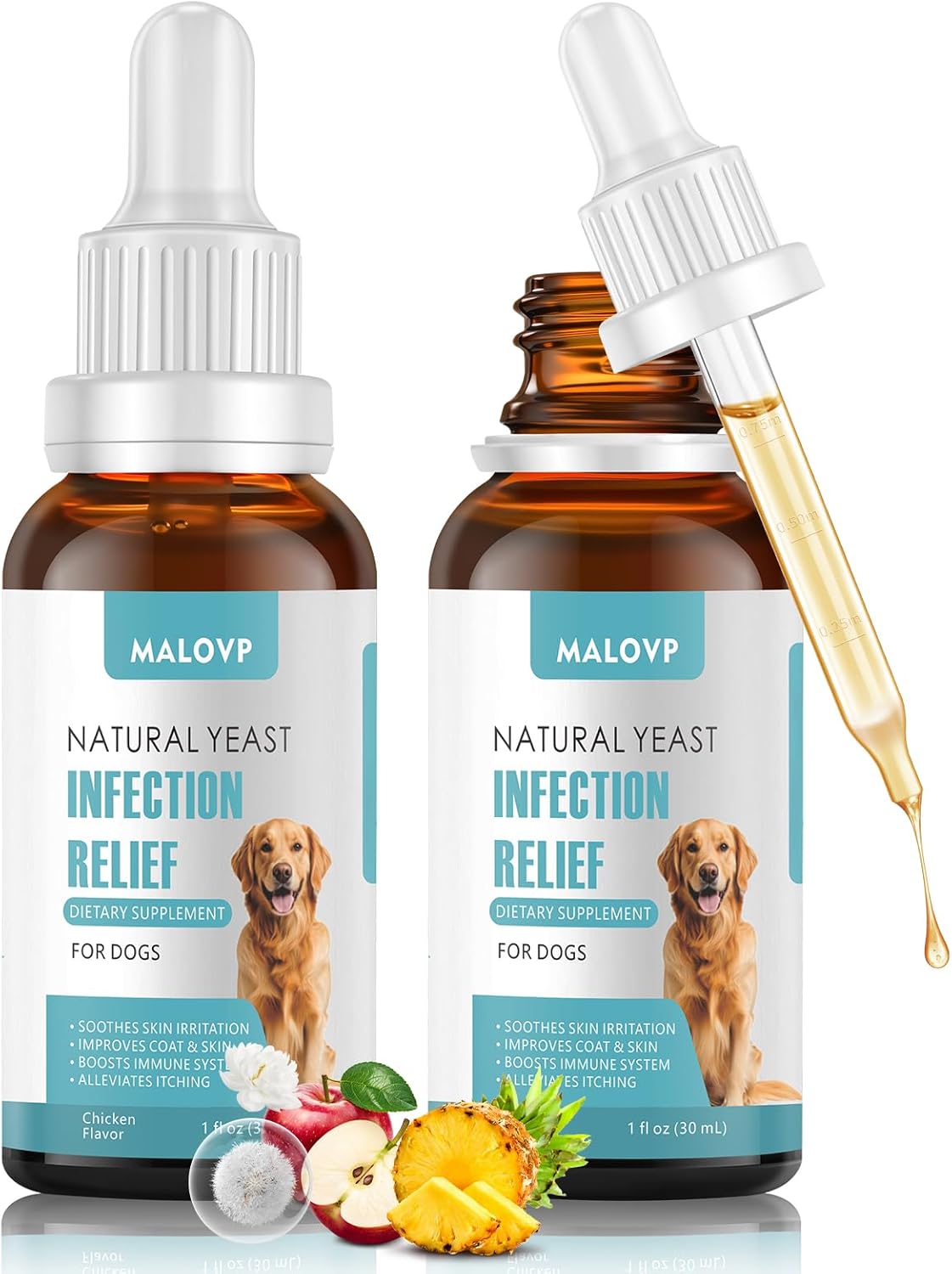 2pack Natural Yeast Infection Treatment for Dogs,Dog Ear Infection Treatment,Itchy Ear,Skin&Allergy Symptoms Relief-Reduces Inflammation&Relieves Irritation,Dog Supplement Drops with Probiotics