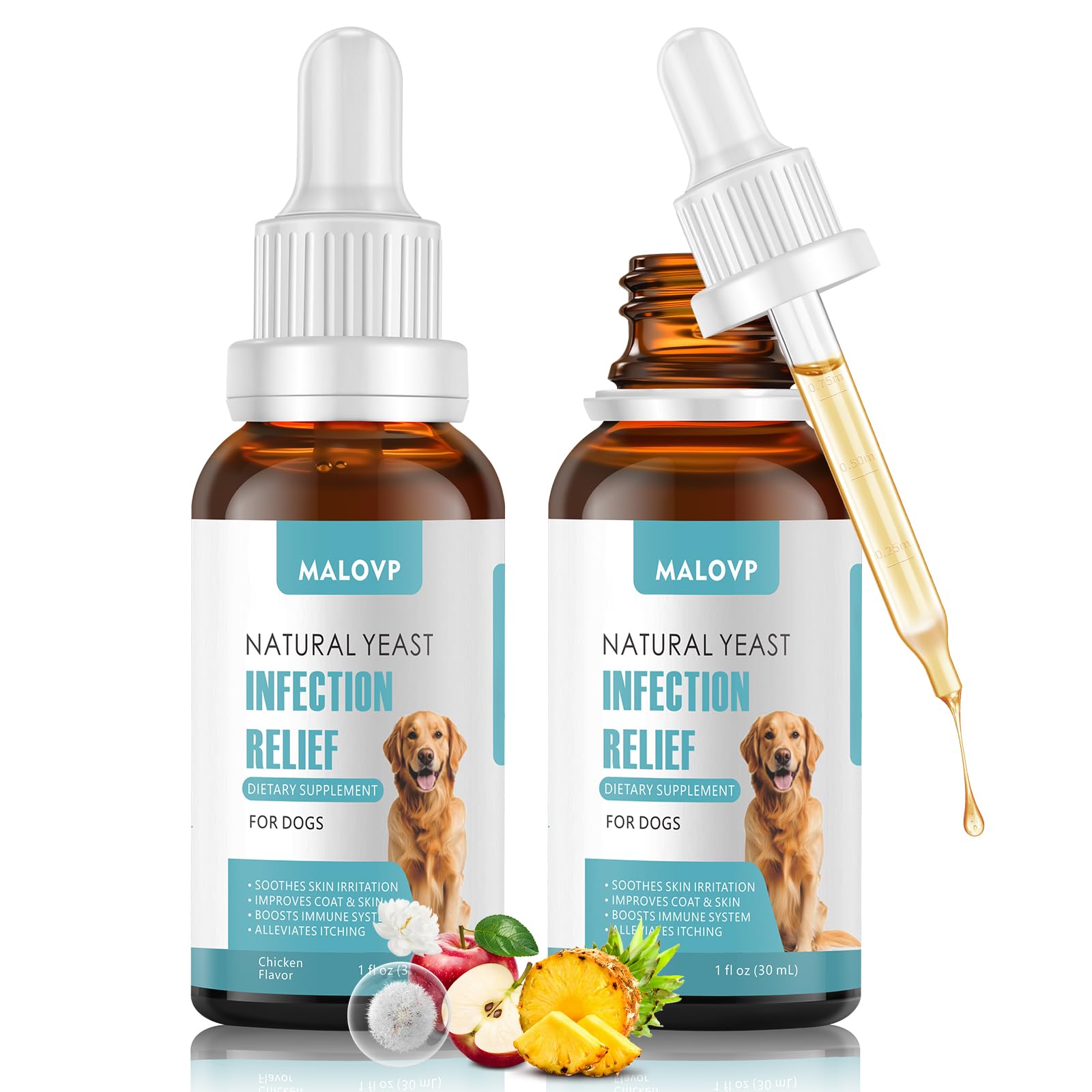 2pack Natural Yeast Infection Treatment for Dogs,Dog Ear Infection Treatment,Itchy Ear,Skin&Allergy Symptoms Relief-Reduces Inflammation&Relieves Irritation,Dog Supplement Drops with Probiotics
