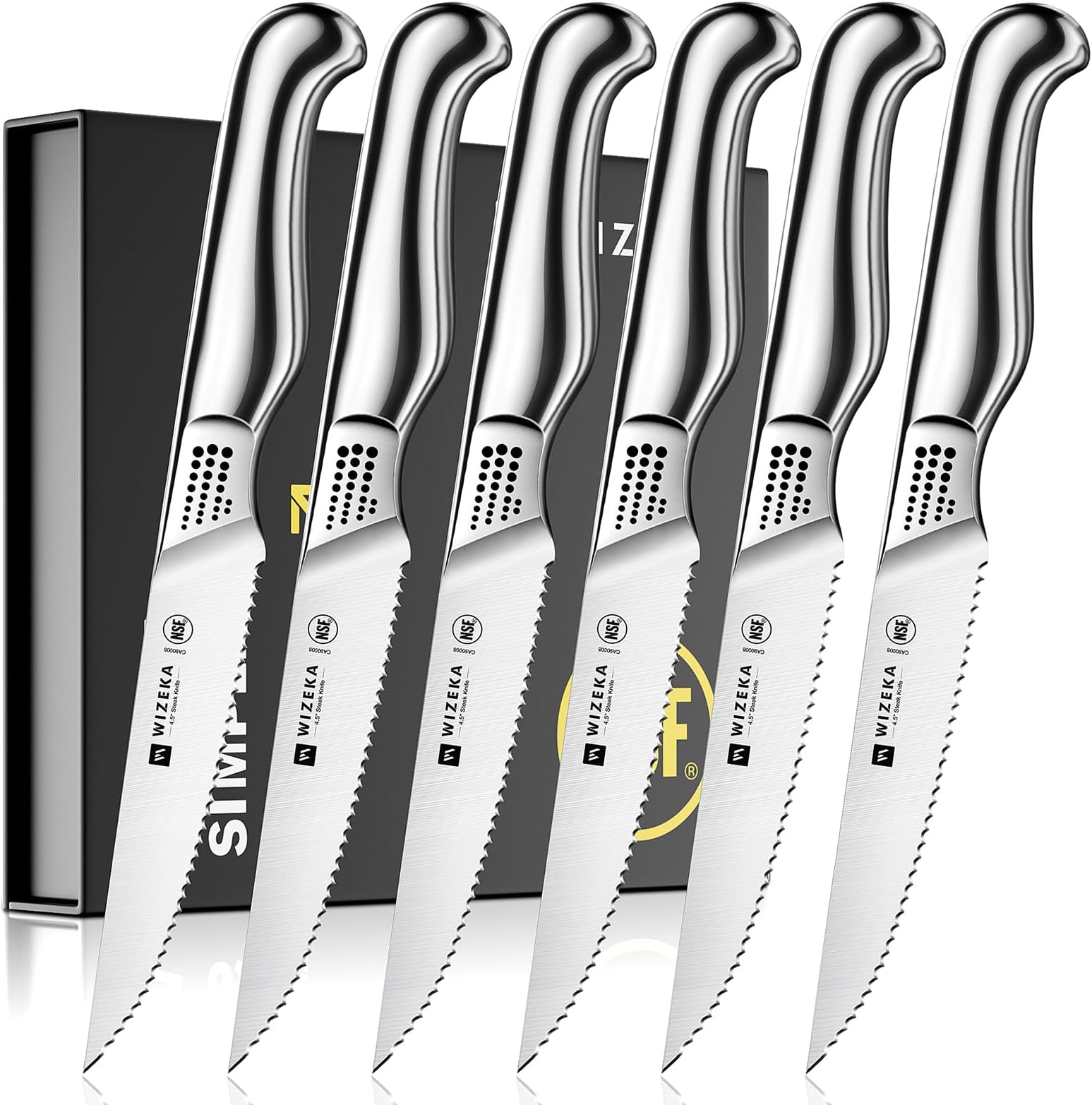 Steak Knives Set of 6,Serrated Steak Knives,Dishwasher Safe,1.4116 German Stainless Steel 4.5 Inches Steak Knife Set with Box,Starry Sky Series