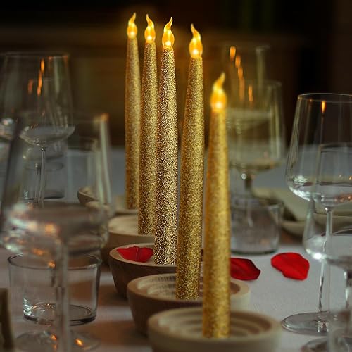 Vista 7 de Furora Lighting - Velas largas LED sin llama, para ventana, a pilas, velas eléctricas con función de temporizador de 6 horas Oro 11.5