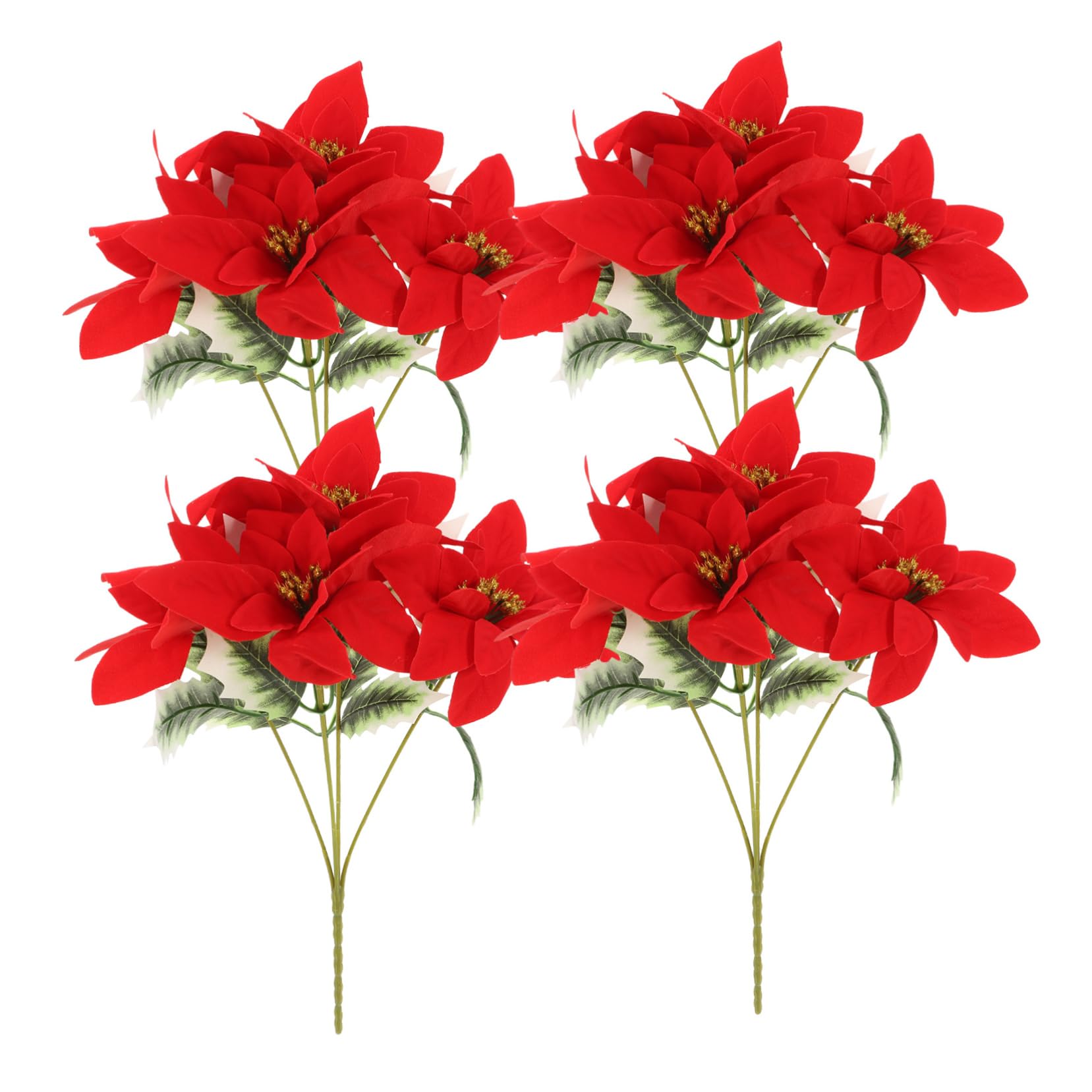 4piezas Flores Artificiales De Poinsettia para Decoración Navideña para De Mesa y Interiores