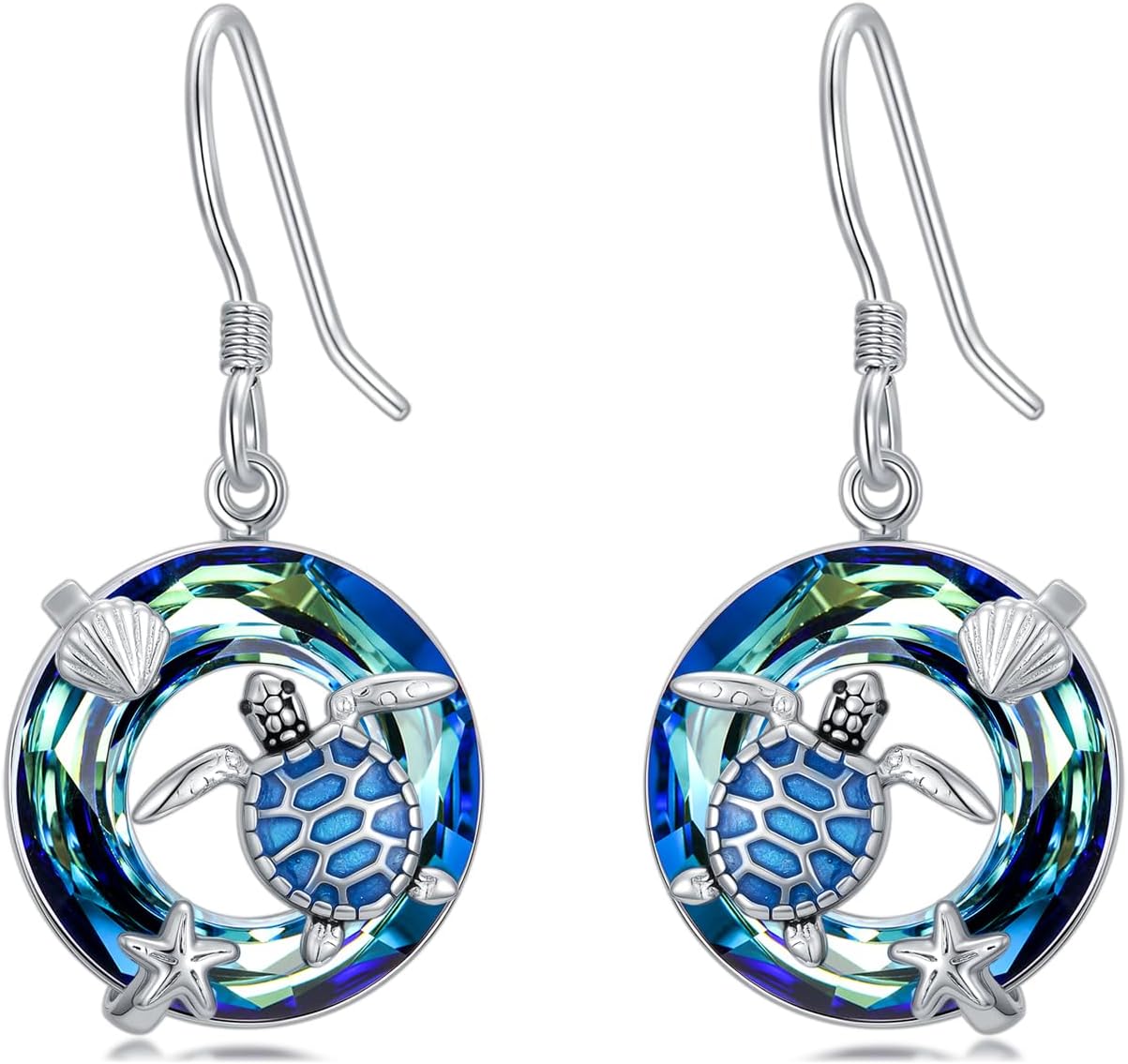 Dorunmo Animal Earrings 925 Sterling Silver Sea Turtle Dolphin Penguin with Blue Crystal Dangle Drop Earrings Summer Ocean Beach Birthday Anniversary Christmas Jewelry Gifts for Women Wife Mom Friend