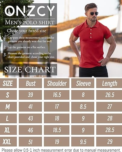 Miniatura 6 de Camisas polo musculares para hombre, manga corta, ajustadas, camisetas de golf para hombre, camisetas casuales de ajuste seco, camisas de bolos