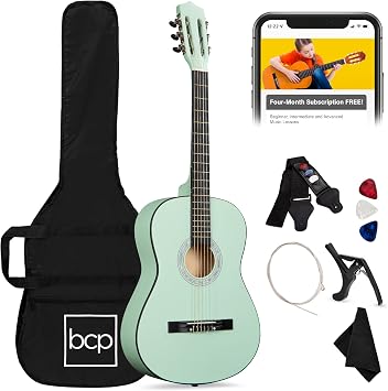 Best Choice Products 38in Beginner All Wood Acoustic Guitar Starter Kit w/Gig Bag, 6 Picks, Nylon Strings, Strap w/Pick Holder - SoCal Green