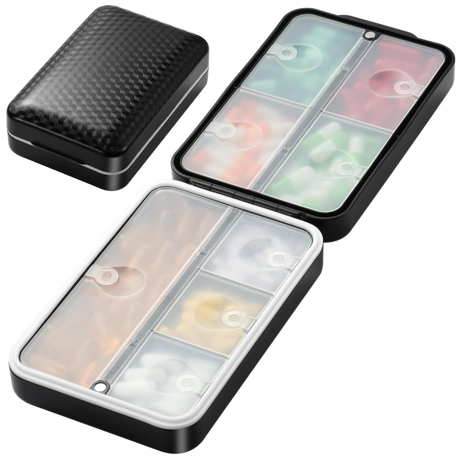 Medicine Organizer, 8 Compartment Pill Organizer with Labels,Travel Pill Case for Vitamins and Supplements, Large Capacity Medicine Kit for College Students and Travelers-image-2