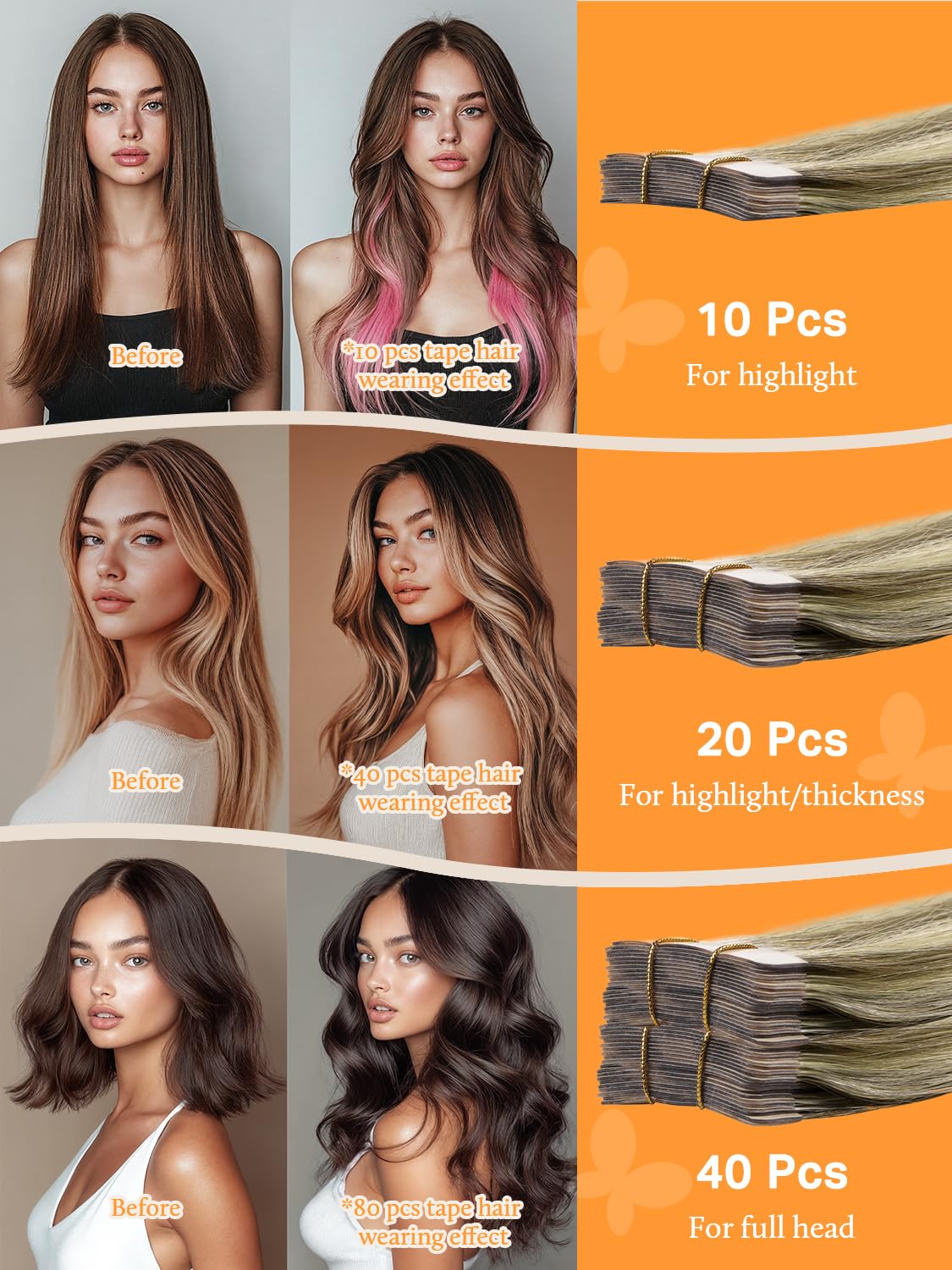 DOORES Human Hair Extensions Tape in, Balayage Walnut Brown to Ash Brown and Bleach Blonde, 18 Inch 20pcs 50g, Tape in Hair Extensions Silky Straight Soft Weft — view 46