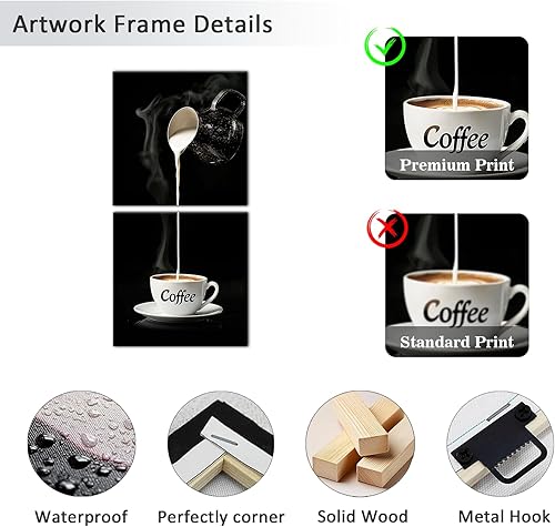 Miniatura 5 de PLIDAAYO Arte de pared de cocina, 2 piezas de letrero de café, impresión en lienzo, póster de leche en taza de café, cuadro moderno, pintura de bar,