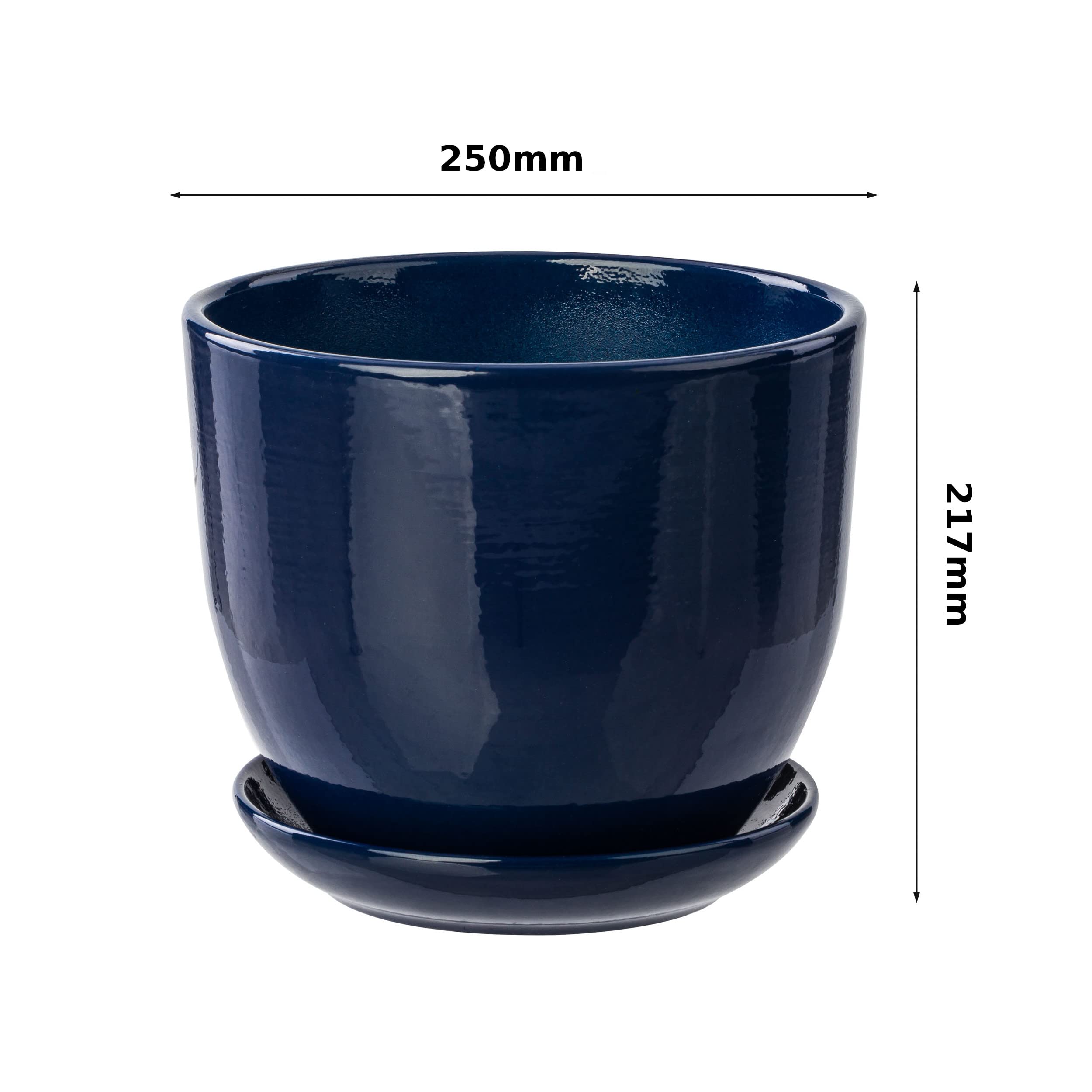 botle Keramiktopf Pflanztopf Blumenchale Übertopf Pflanzkübel handbemalt D 250 mm Navy blau Keramik inkl. Untersetzer Wasserablaufloch
