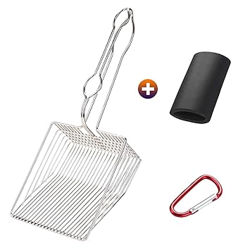 OWNPETS Non-Stick Cat Litter Scoop with Foam Handle, Durable Coated Metal Litter Scooper with Deep Shovel, Carabiner & Comfy Foam Grip for Fast Sifting & Instant Cleaning