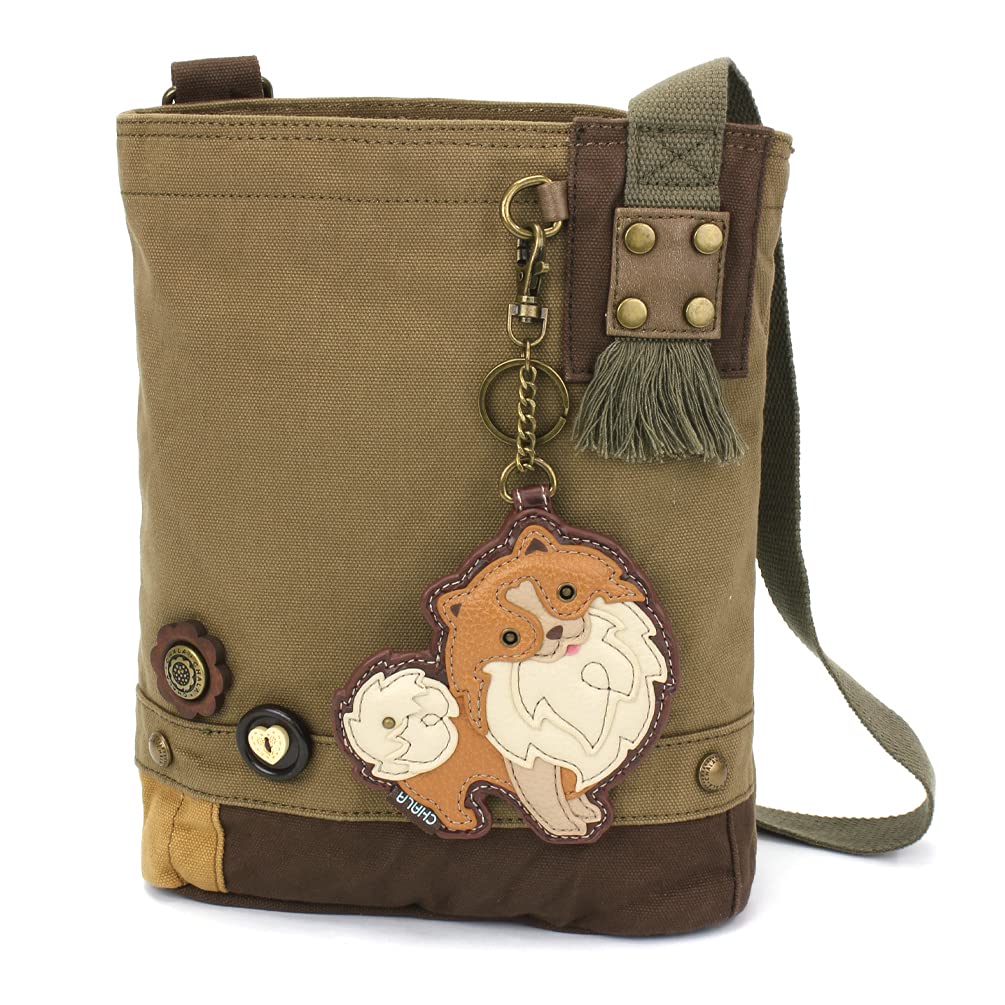 CHALA Patch Cross-Body Women Handbag, Canvas Messenger Bag Olive, Metal Charming Cross - Oliv, Medium — view 2