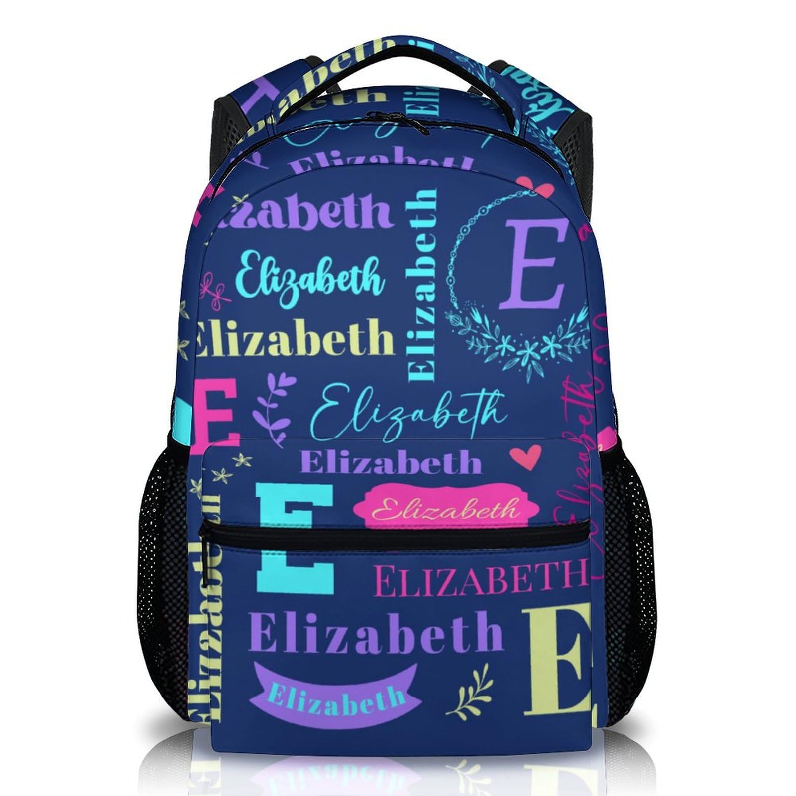 Kids Backpack, Customized 17 Inches Boys Girls School Backpacks, Custom Name Bookbag for Elementary Primary Camping, Navy Schoolbag with Pockets for