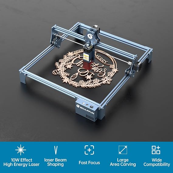 SCULPFUN S9 Pro 10W Laser Engraver, 0.06mm High Precision Laser Engraving Machine, Up to 20mm Wood 15mm Acrylic Laser Cutter, Laser Engraver Machine for Wood Metal Acrylic Leather